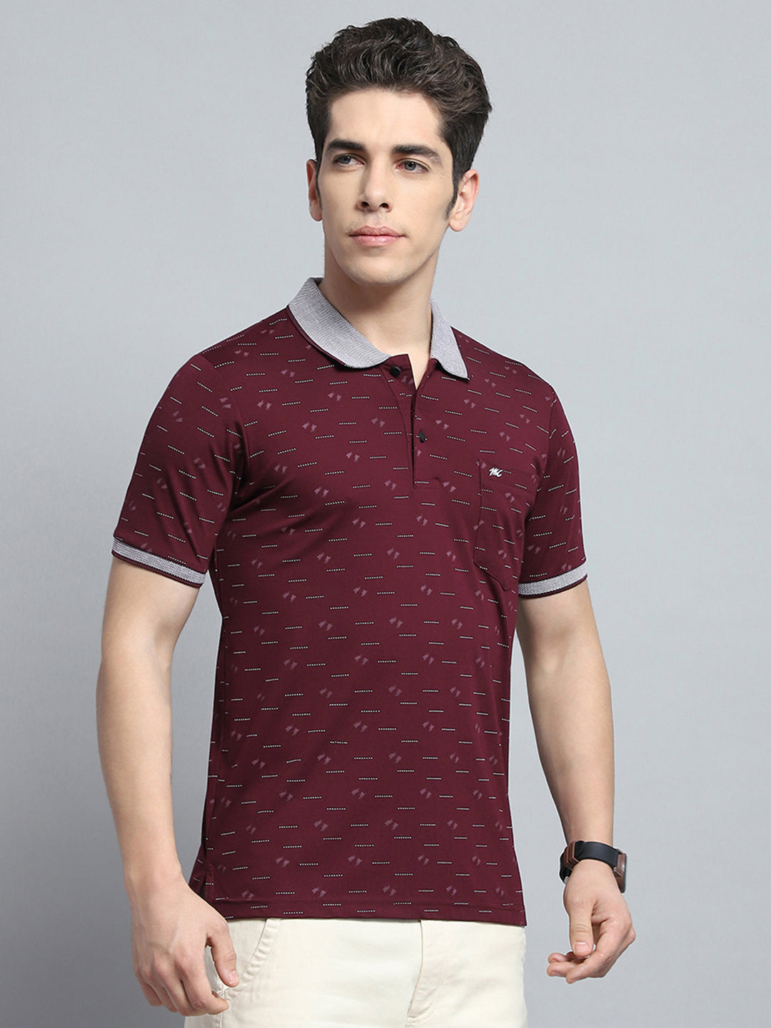 Men Maroon Printed Collar Half Sleeve T-Shirt