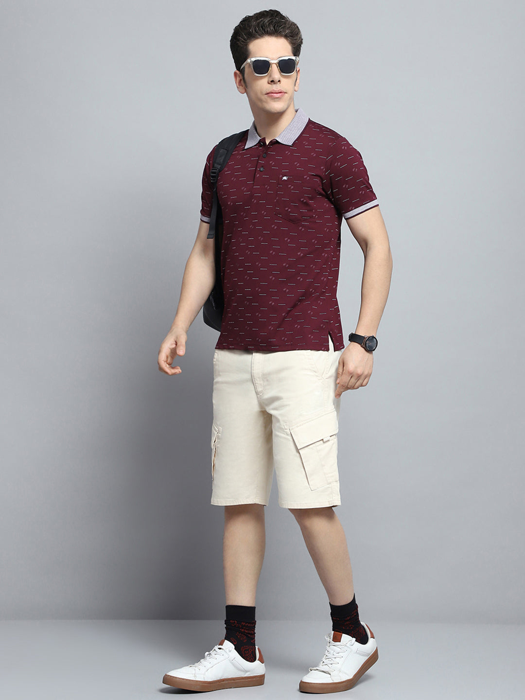 Men Maroon Printed Collar Half Sleeve T-Shirt