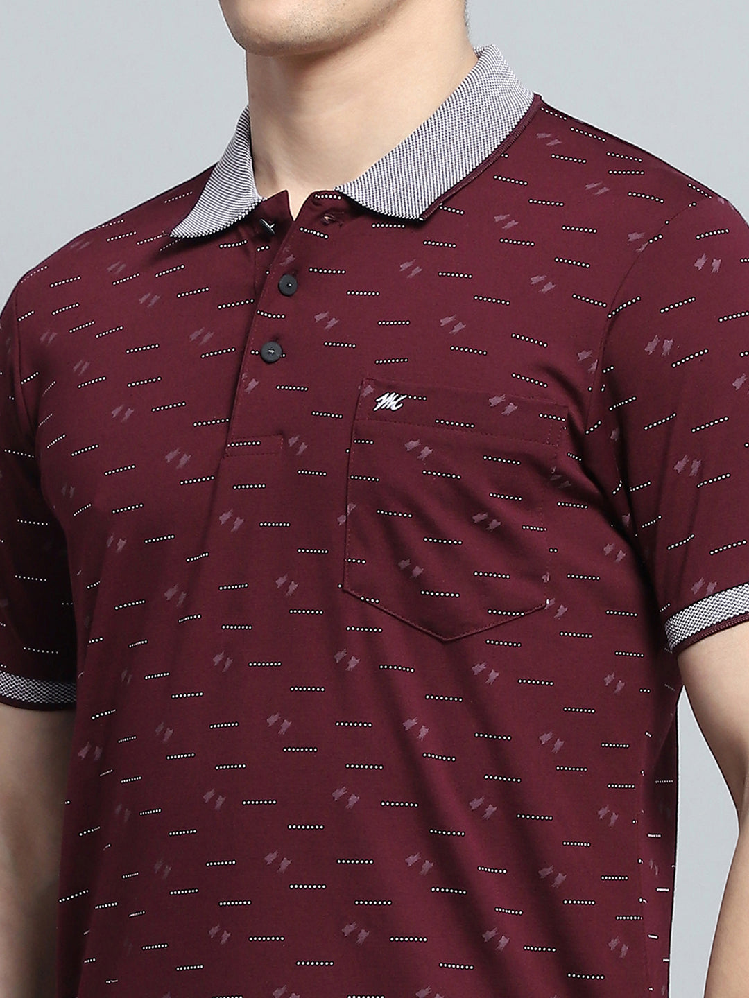 Men Maroon Printed Collar Half Sleeve T-Shirt