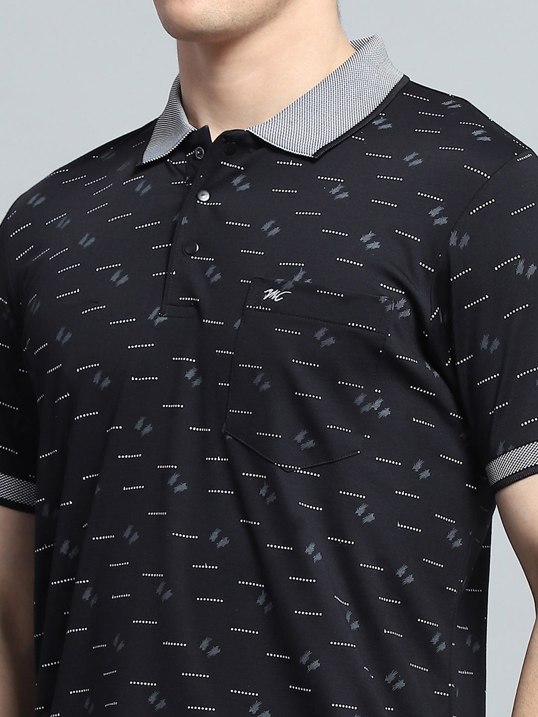 Men Black Printed Collar Half Sleeve T-Shirt