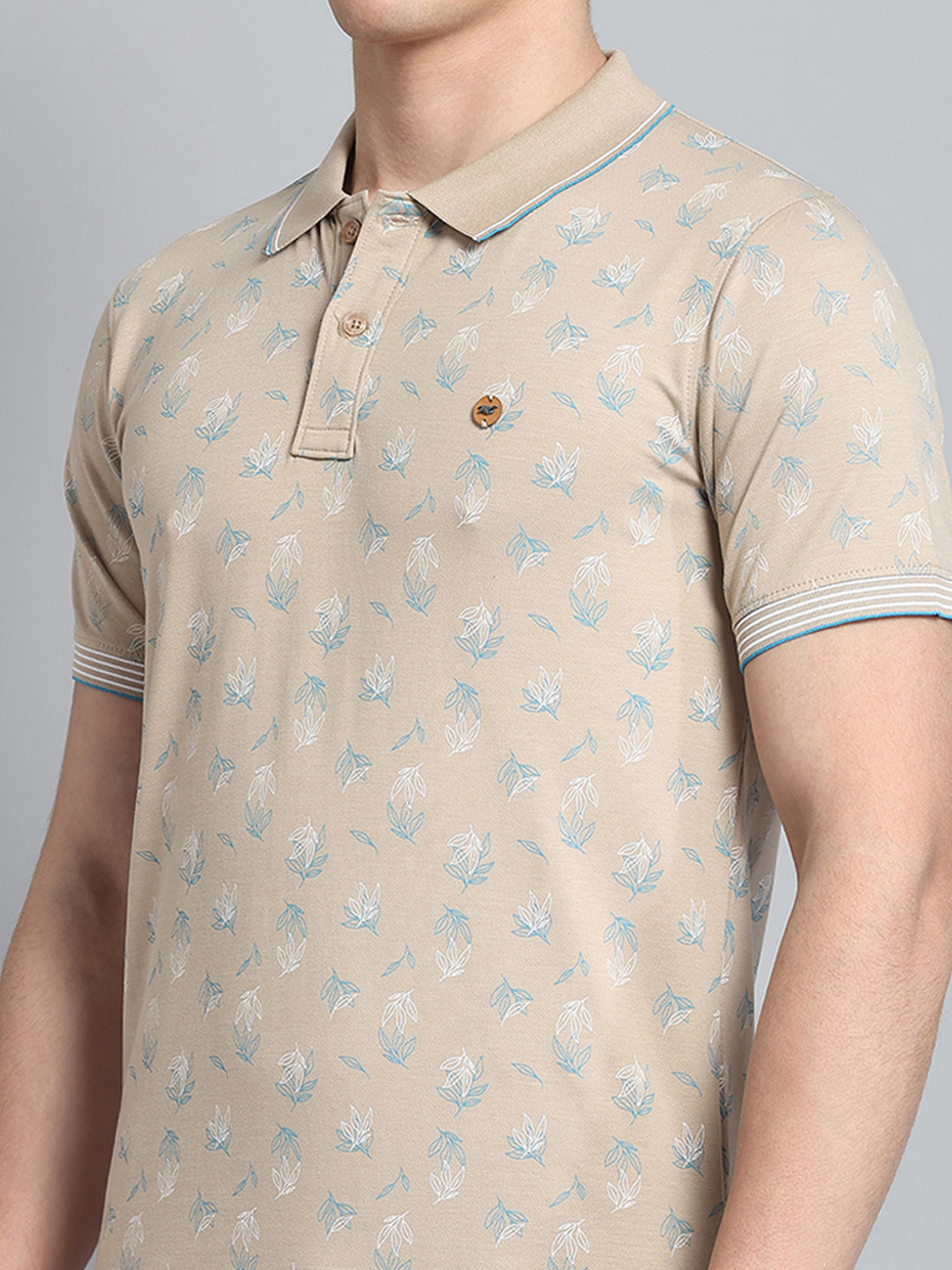 Men Beige Printed Collar Half Sleeve T-Shirt