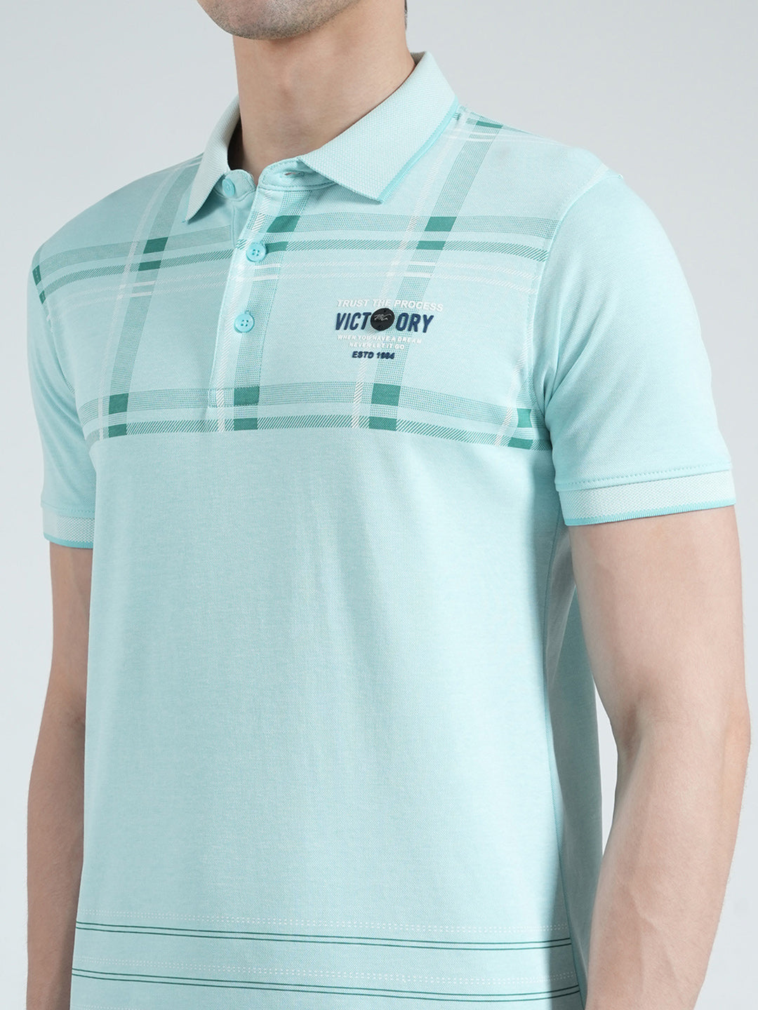 Men Blue Printed Collar Half Sleeve T-Shirt