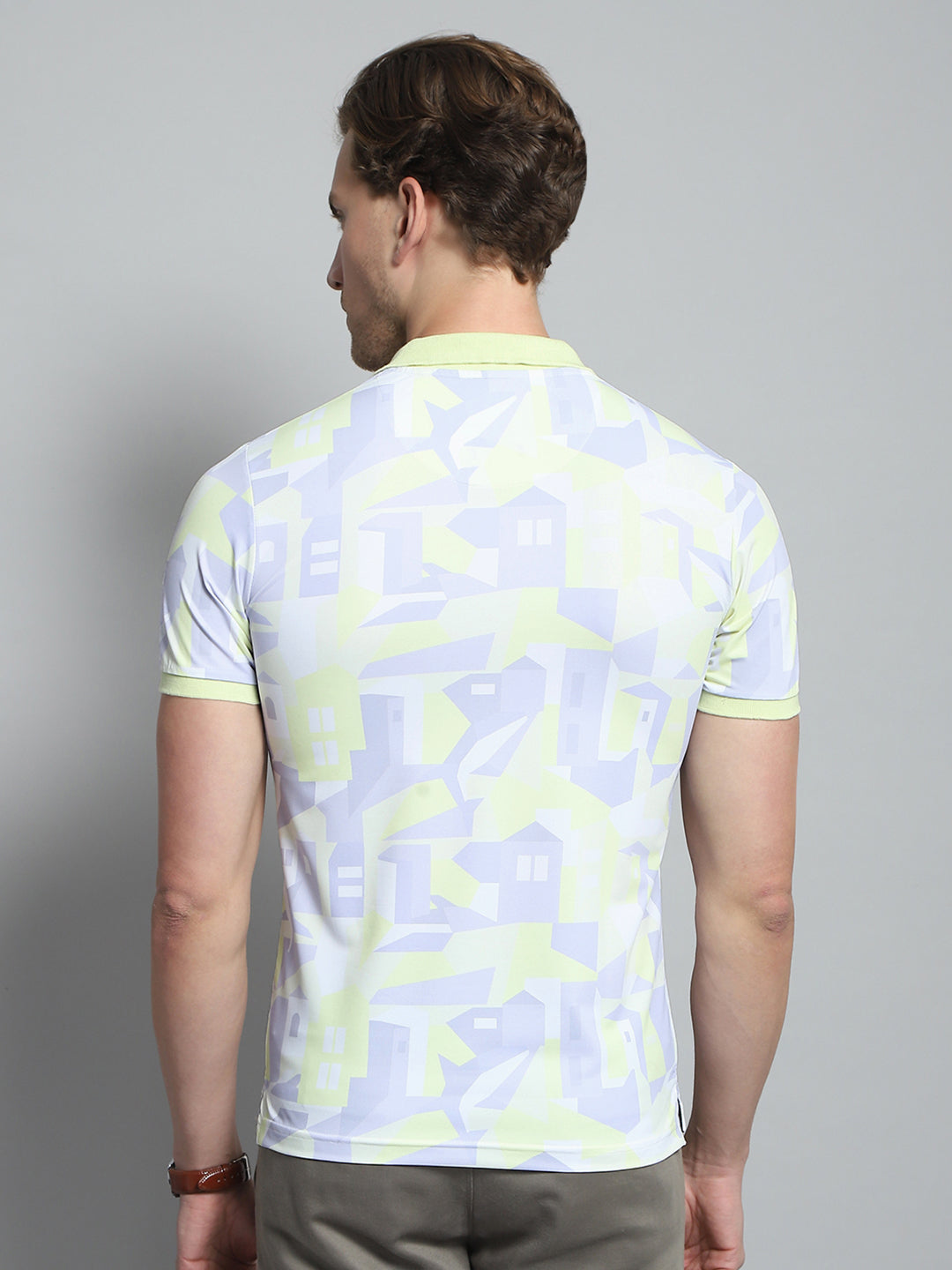 Men Green Printed Collar Half Sleeve T-Shirt