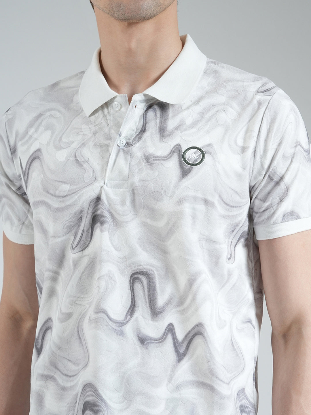 Men Grey Printed Collar Half Sleeve T-Shirt