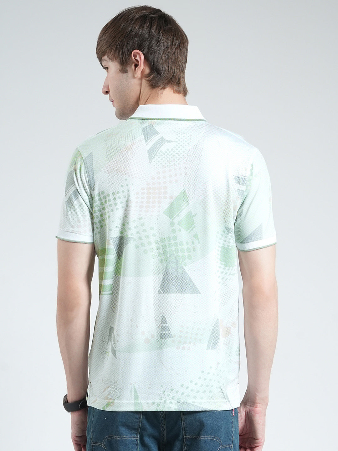 Men Green Printed Collar Half Sleeve T-Shirt