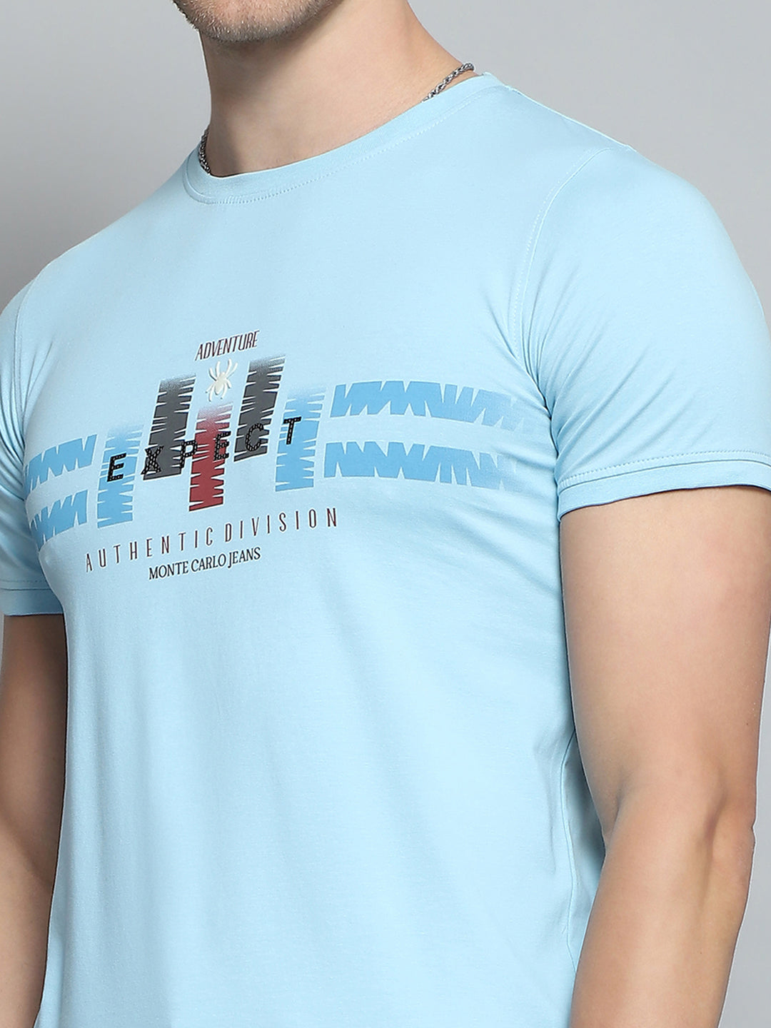 Men Blue Printed Round Neck Half Sleeve T-Shirt