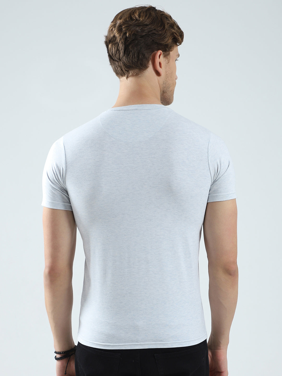 Men Grey Printed Round Neck Half Sleeve T-Shirt