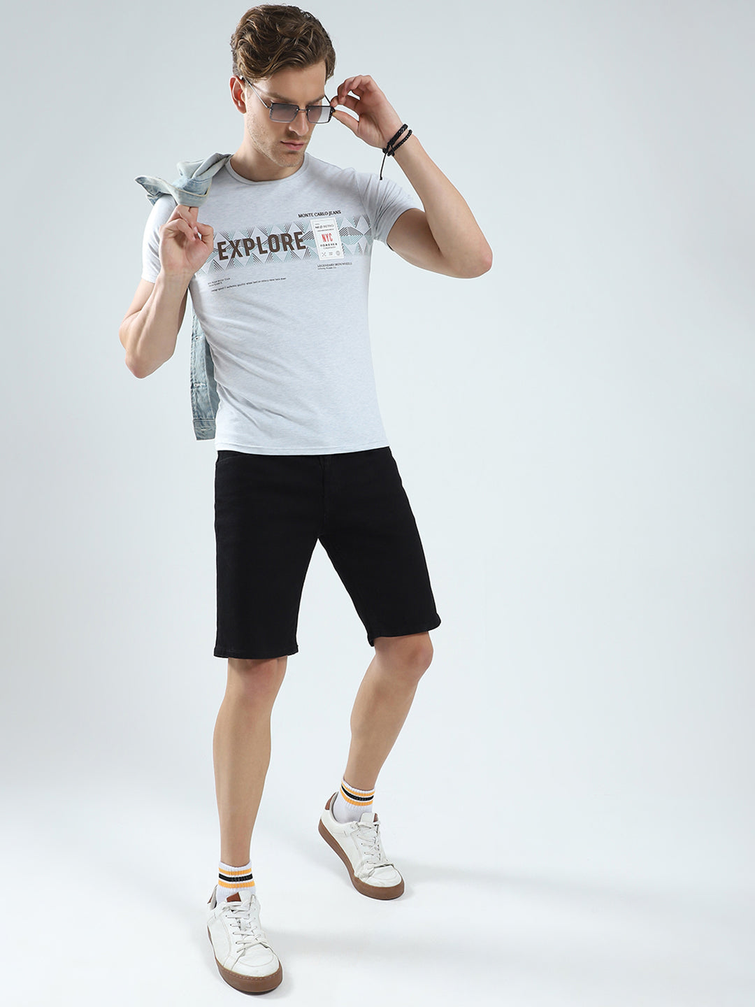 Men Grey Printed Round Neck Half Sleeve T-Shirt