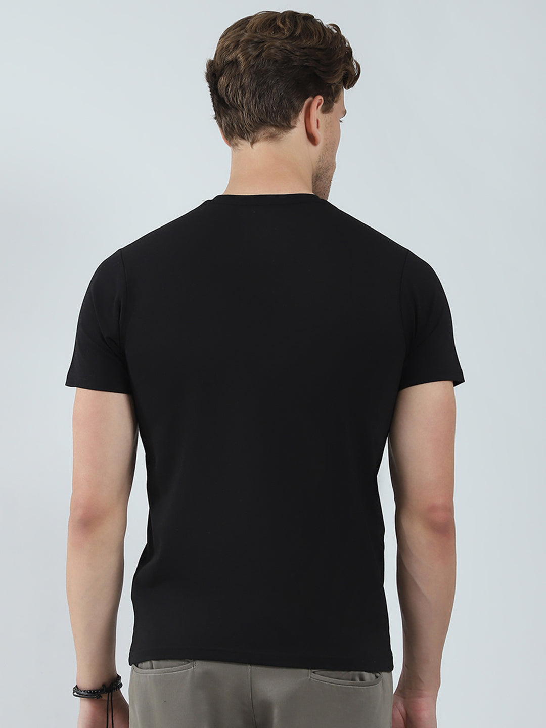 Men Black Printed Round Neck Half Sleeve T-Shirt