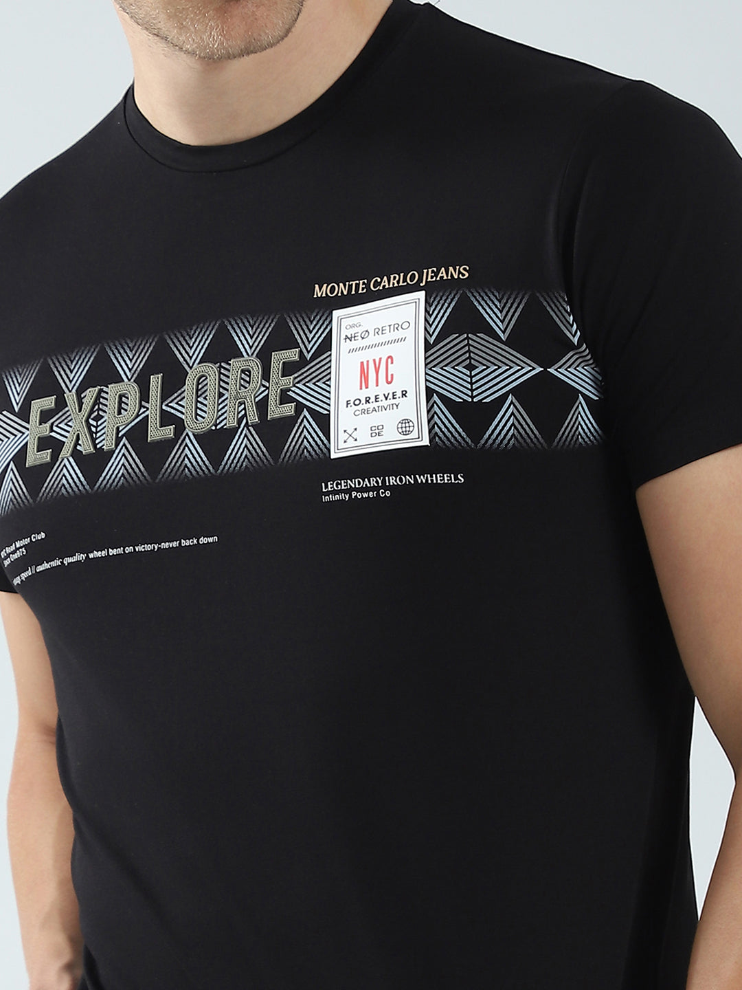 Men Black Printed Round Neck Half Sleeve T-Shirt