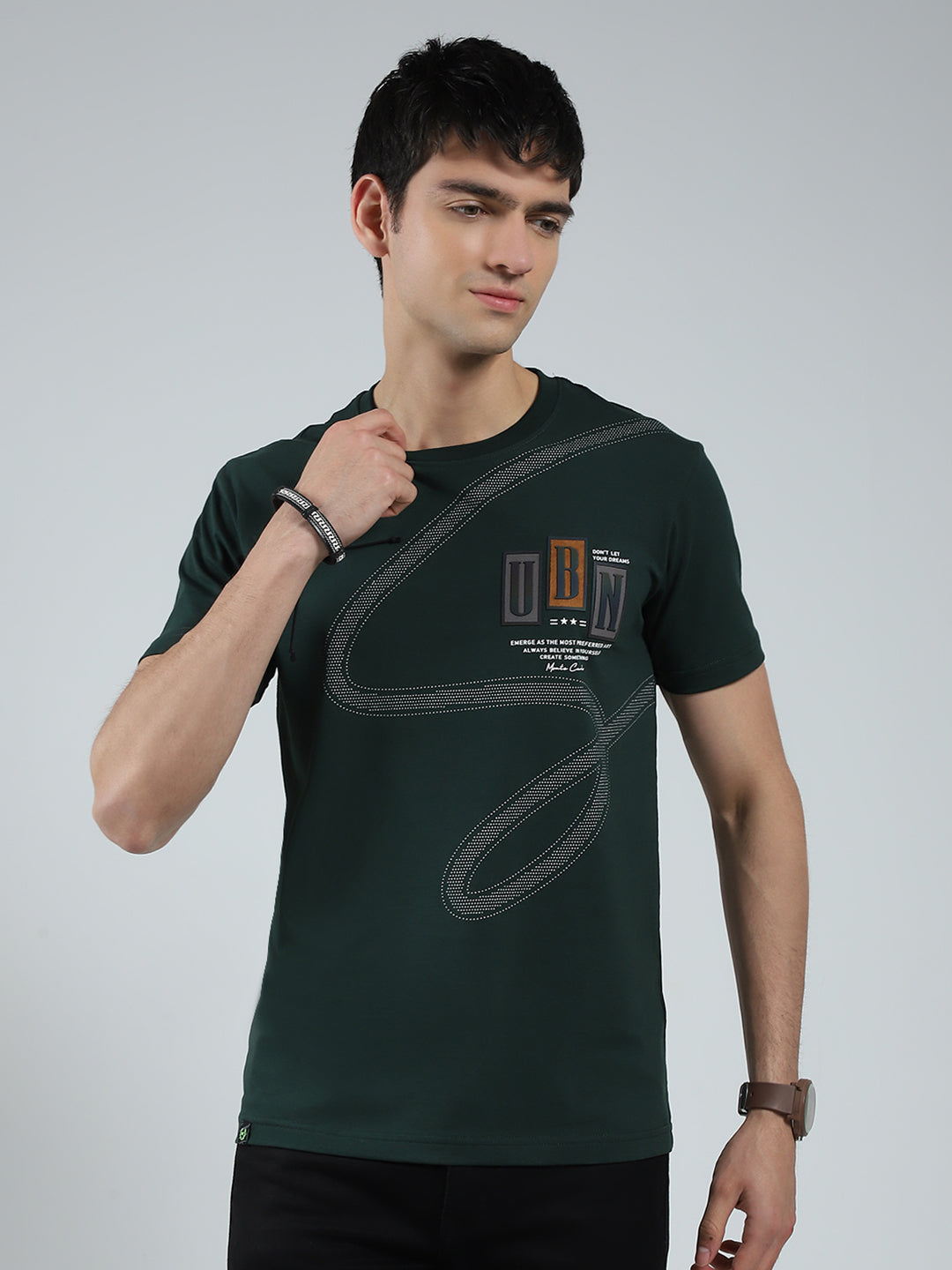 Men Green Printed Round Neck Half Sleeve T-Shirt