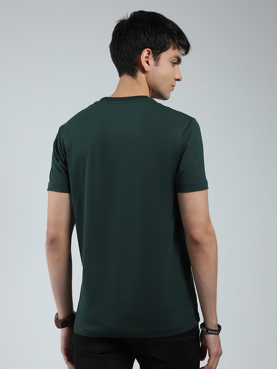 Men Green Printed Round Neck Half Sleeve T-Shirt