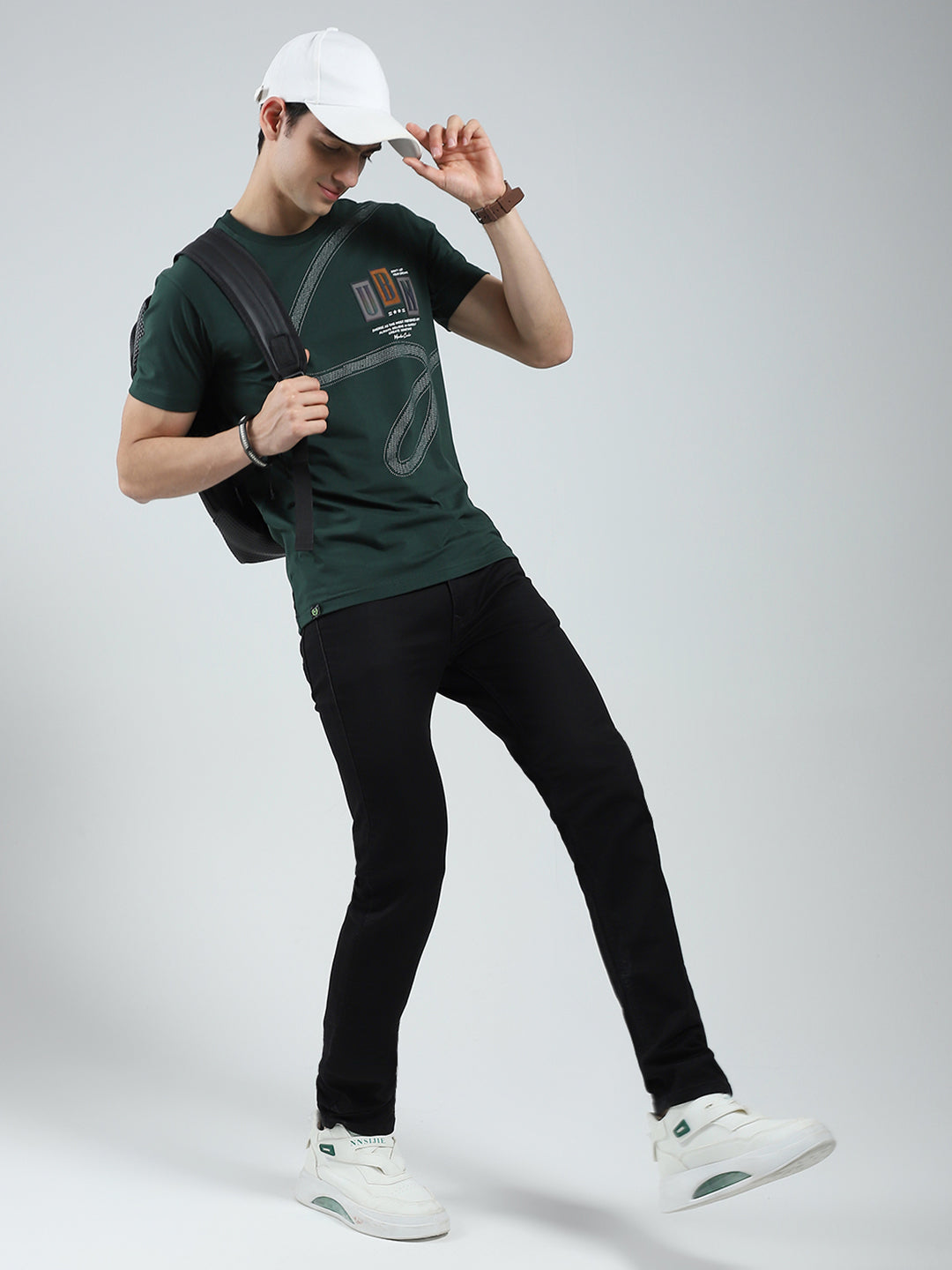 Men Green Printed Round Neck Half Sleeve T-Shirt