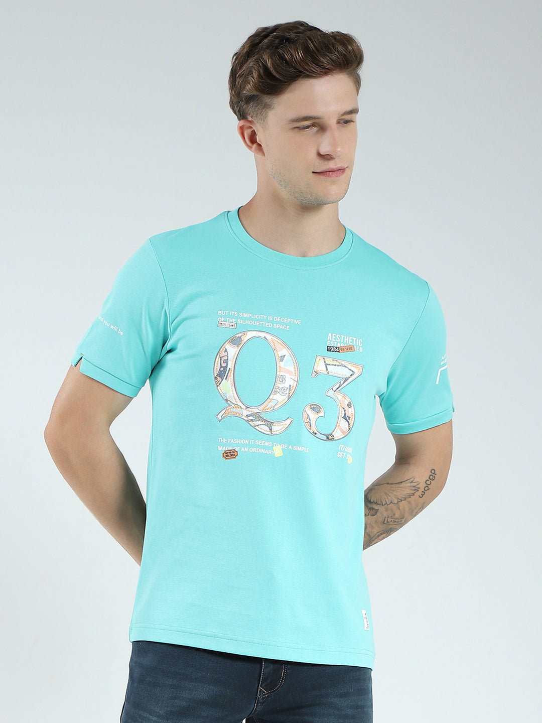 Men Green Printed Round Neck Half Sleeve T-Shirt