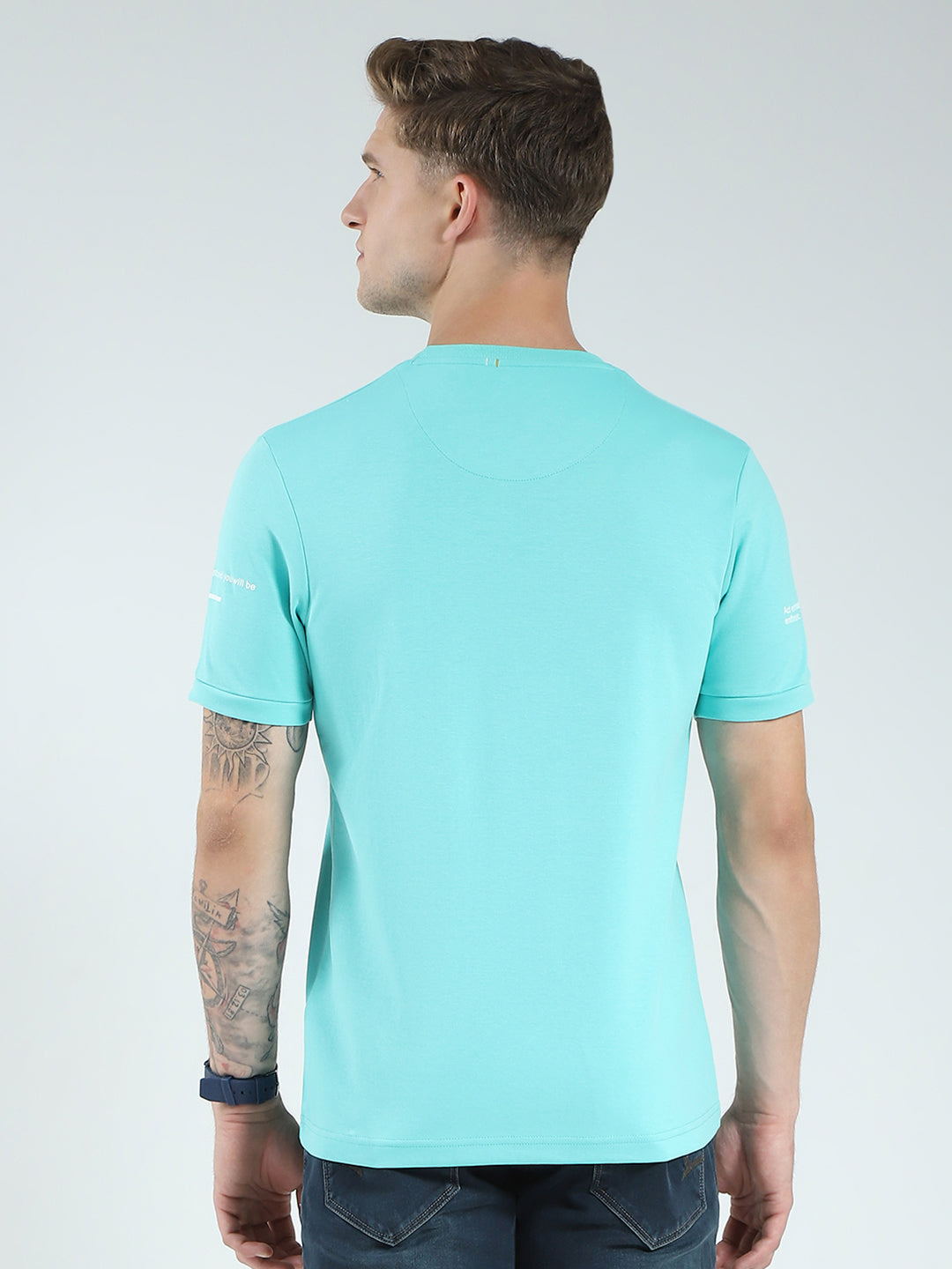 Men Green Printed Round Neck Half Sleeve T-Shirt