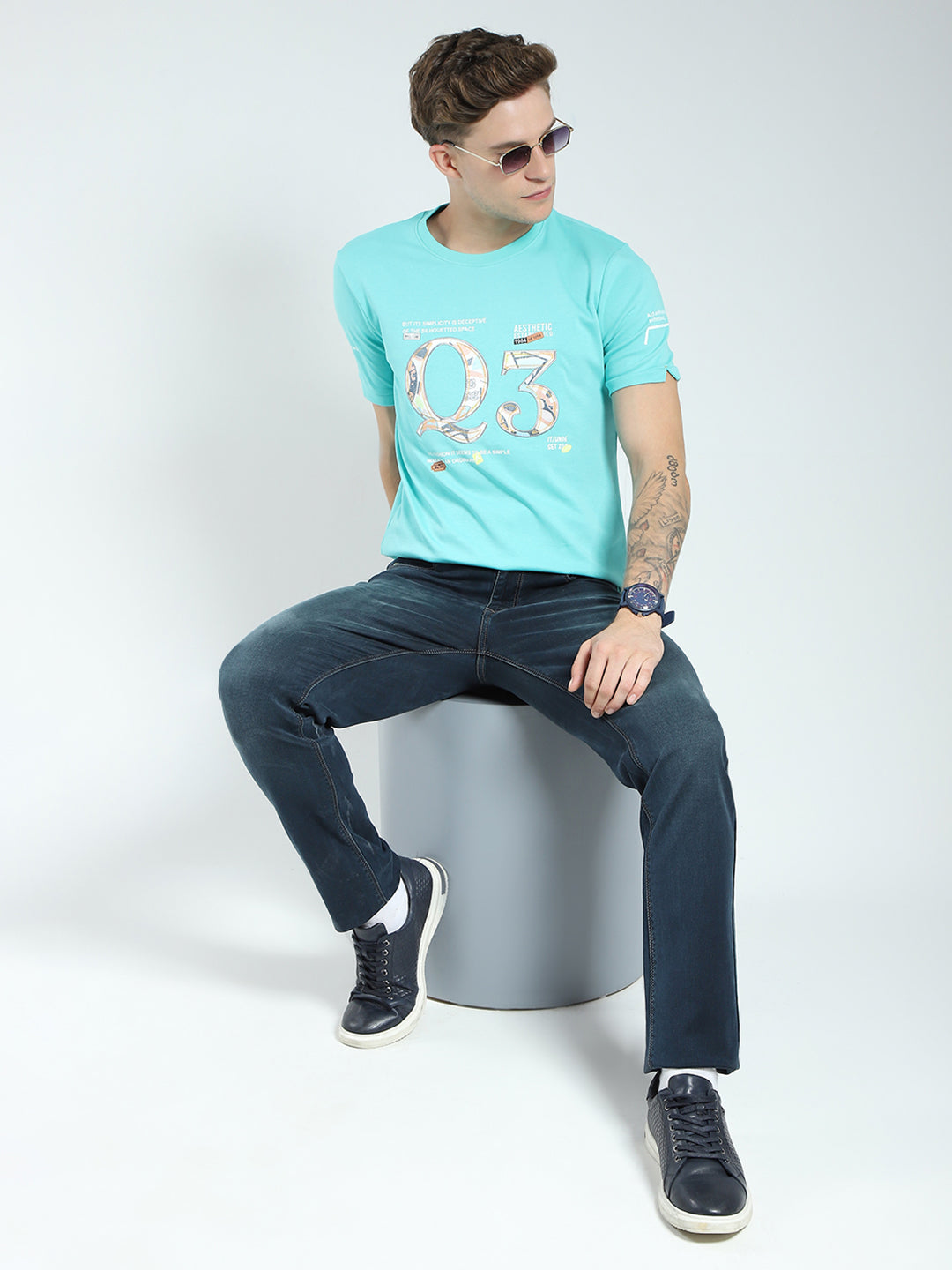 Men Green Printed Round Neck Half Sleeve T-Shirt