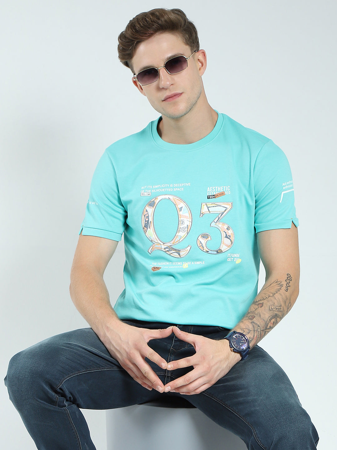 Men Green Printed Round Neck Half Sleeve T-Shirt