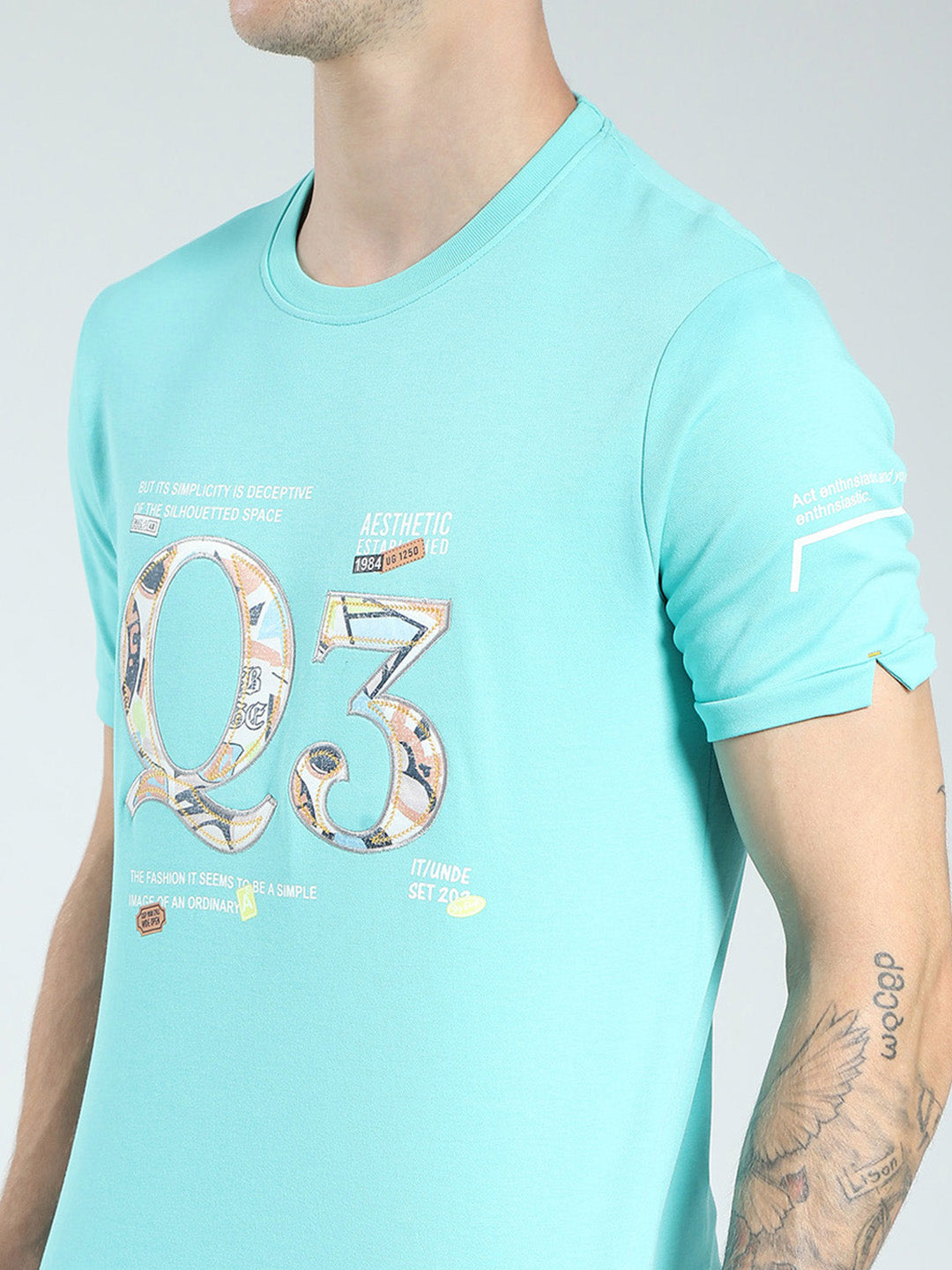 Men Green Printed Round Neck Half Sleeve T-Shirt