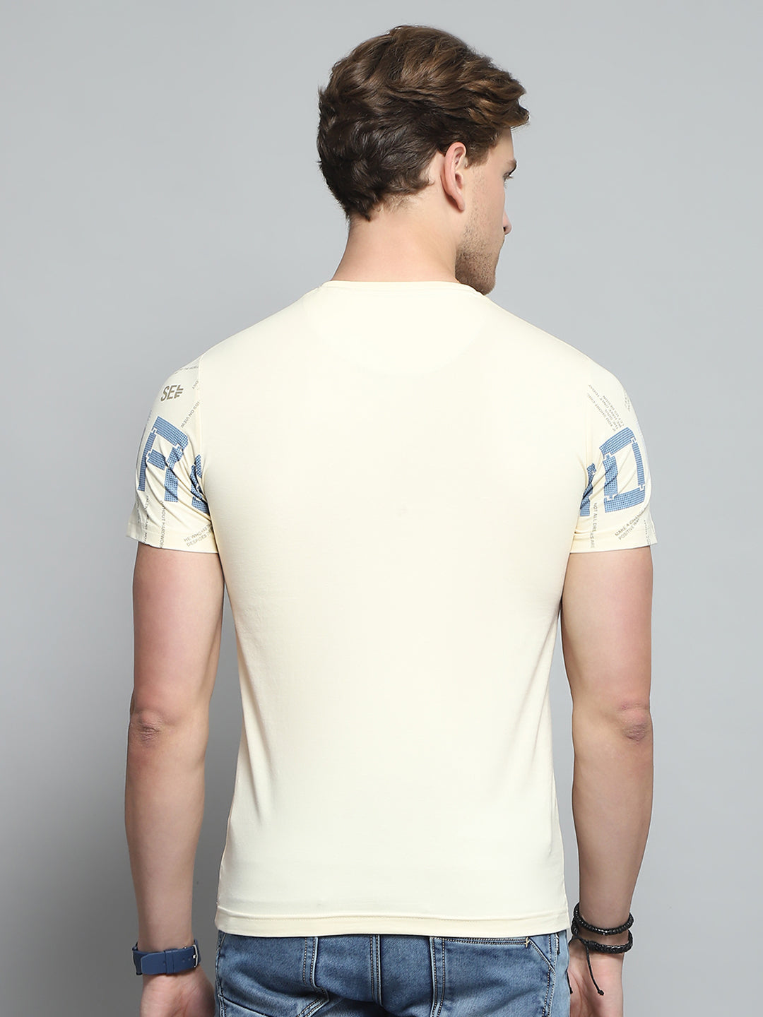 Men Beige Printed Round Neck Half Sleeve T-Shirt
