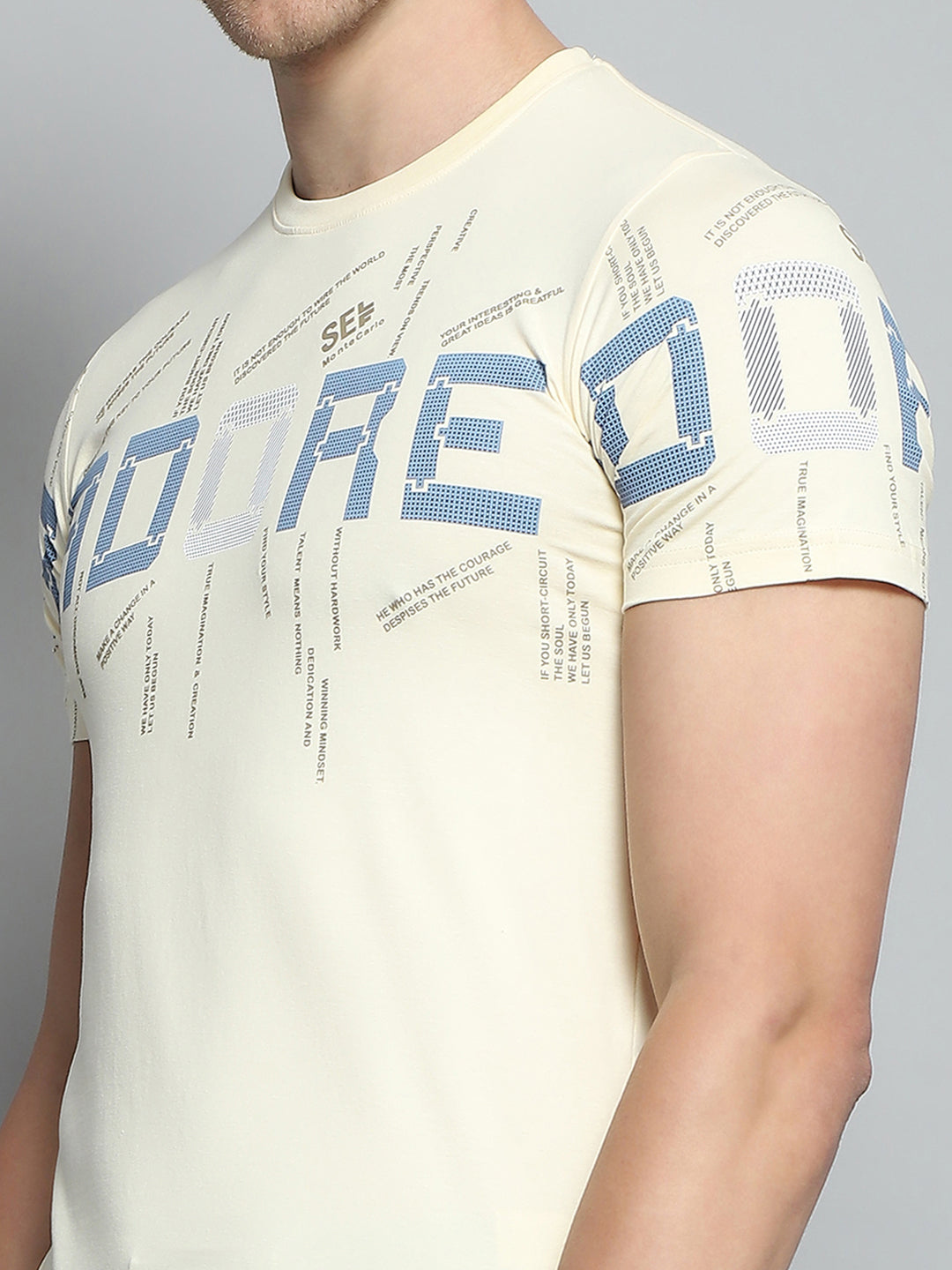 Men Beige Printed Round Neck Half Sleeve T-Shirt