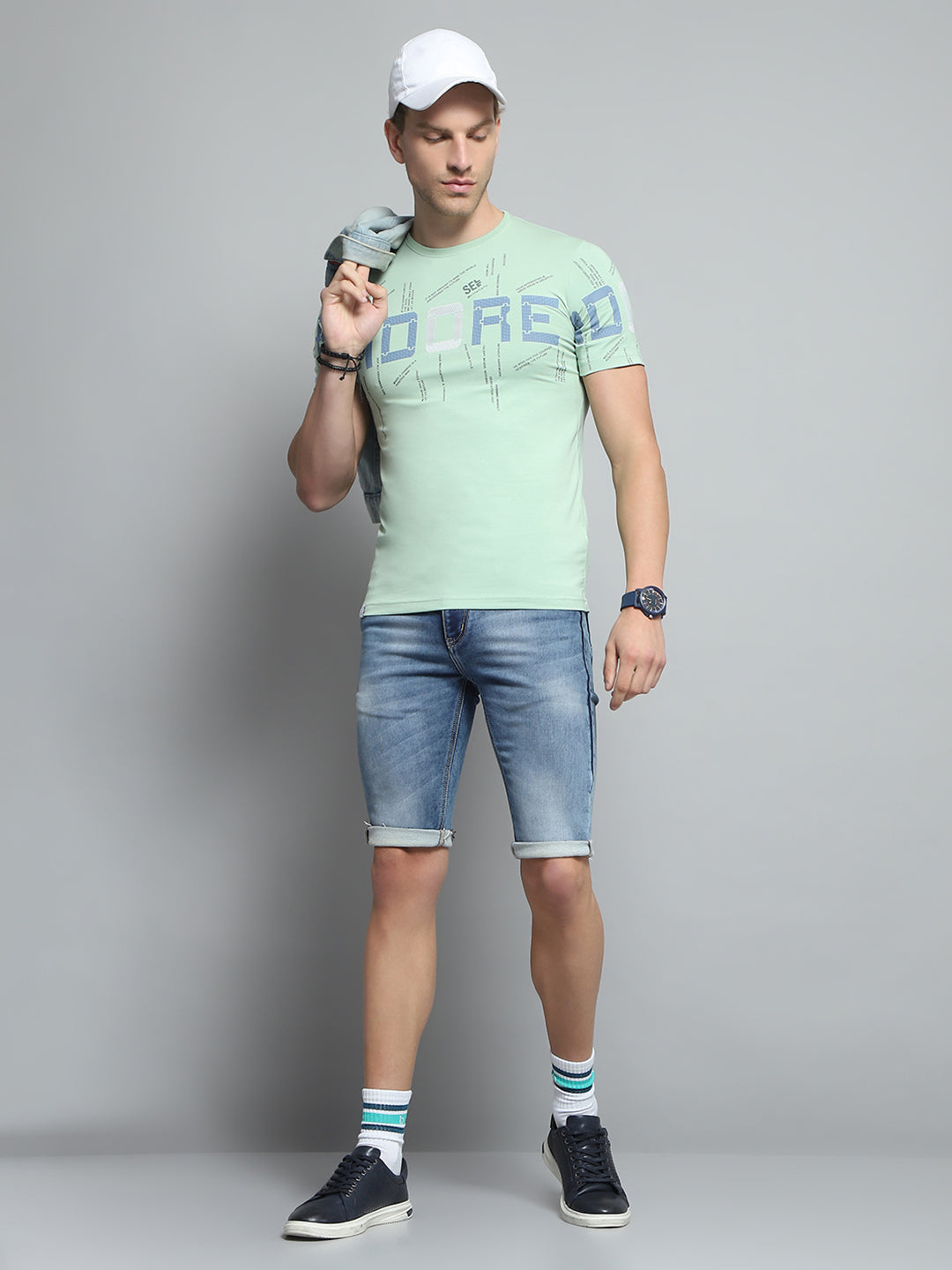 Men Green Printed Round Neck Half Sleeve T-Shirt