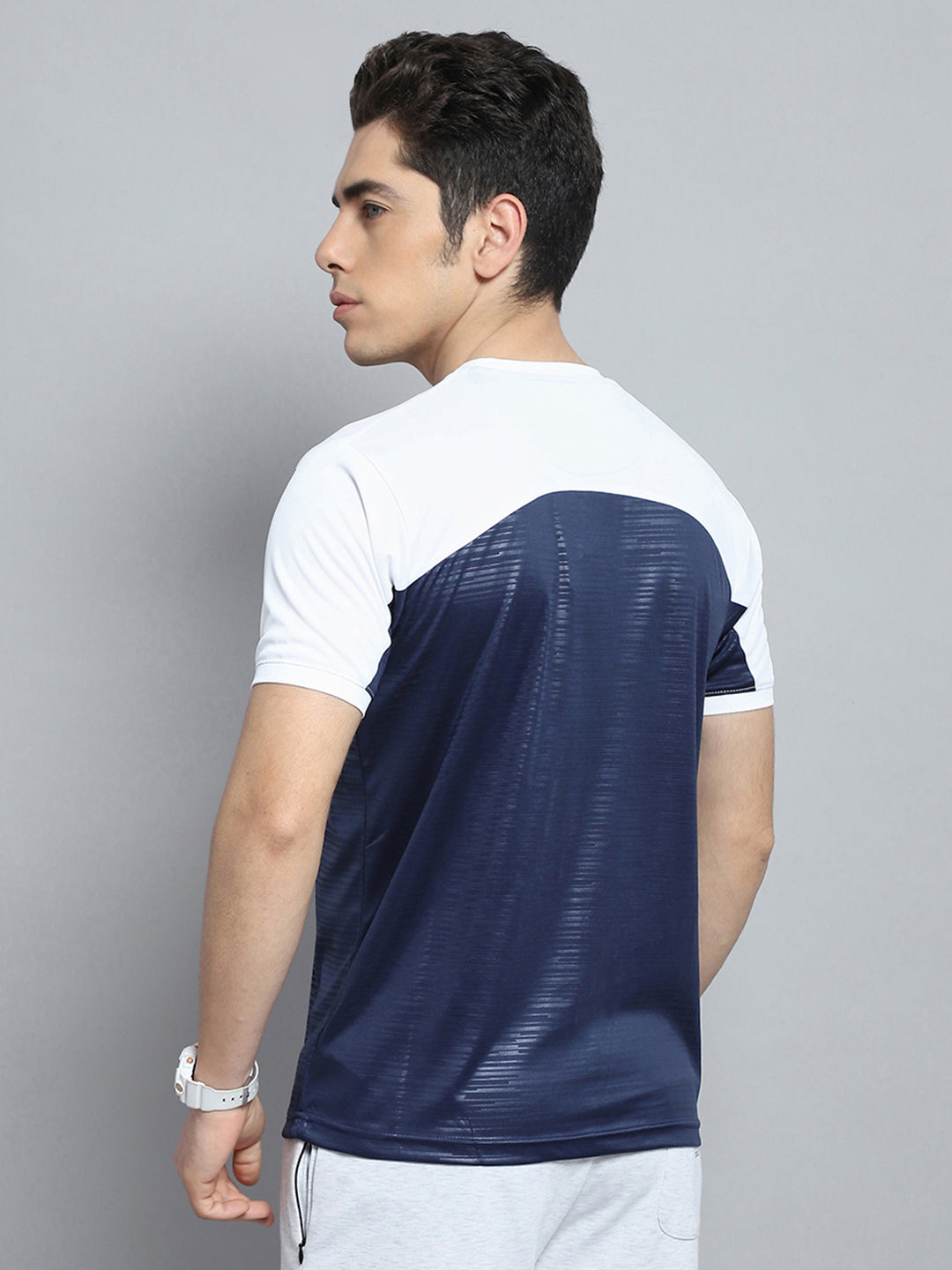 Men Navy Blue Printed Round Neck Half Sleeve T-Shirt