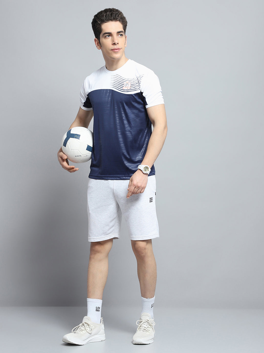 Men Navy Blue Printed Round Neck Half Sleeve T-Shirt