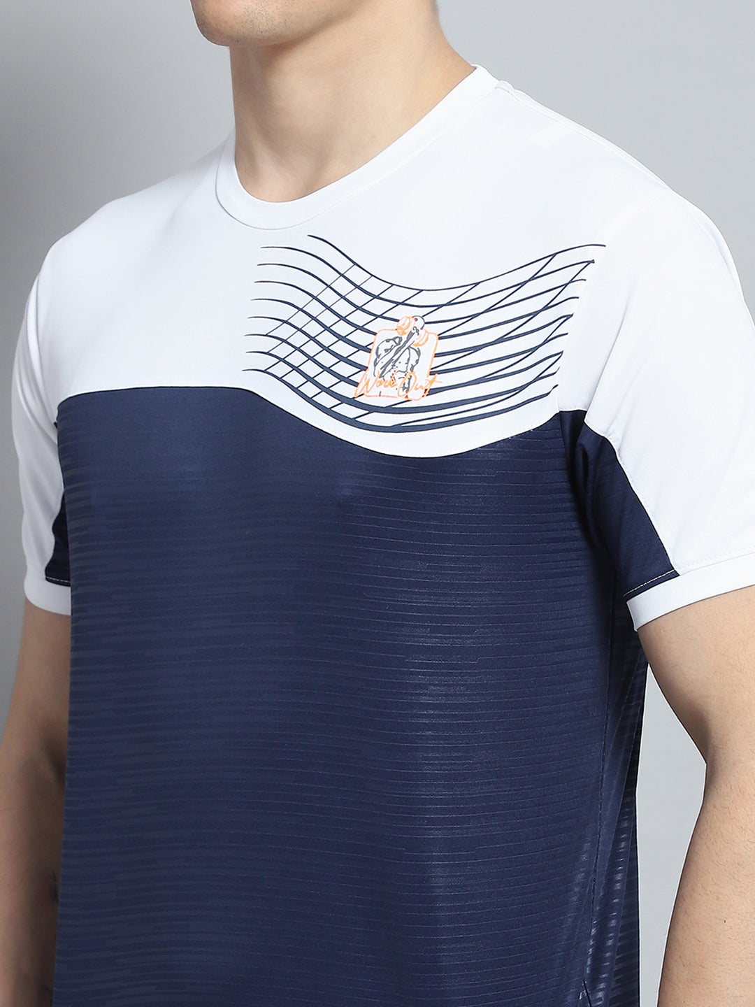 Men Navy Blue Printed Round Neck Half Sleeve T-Shirt