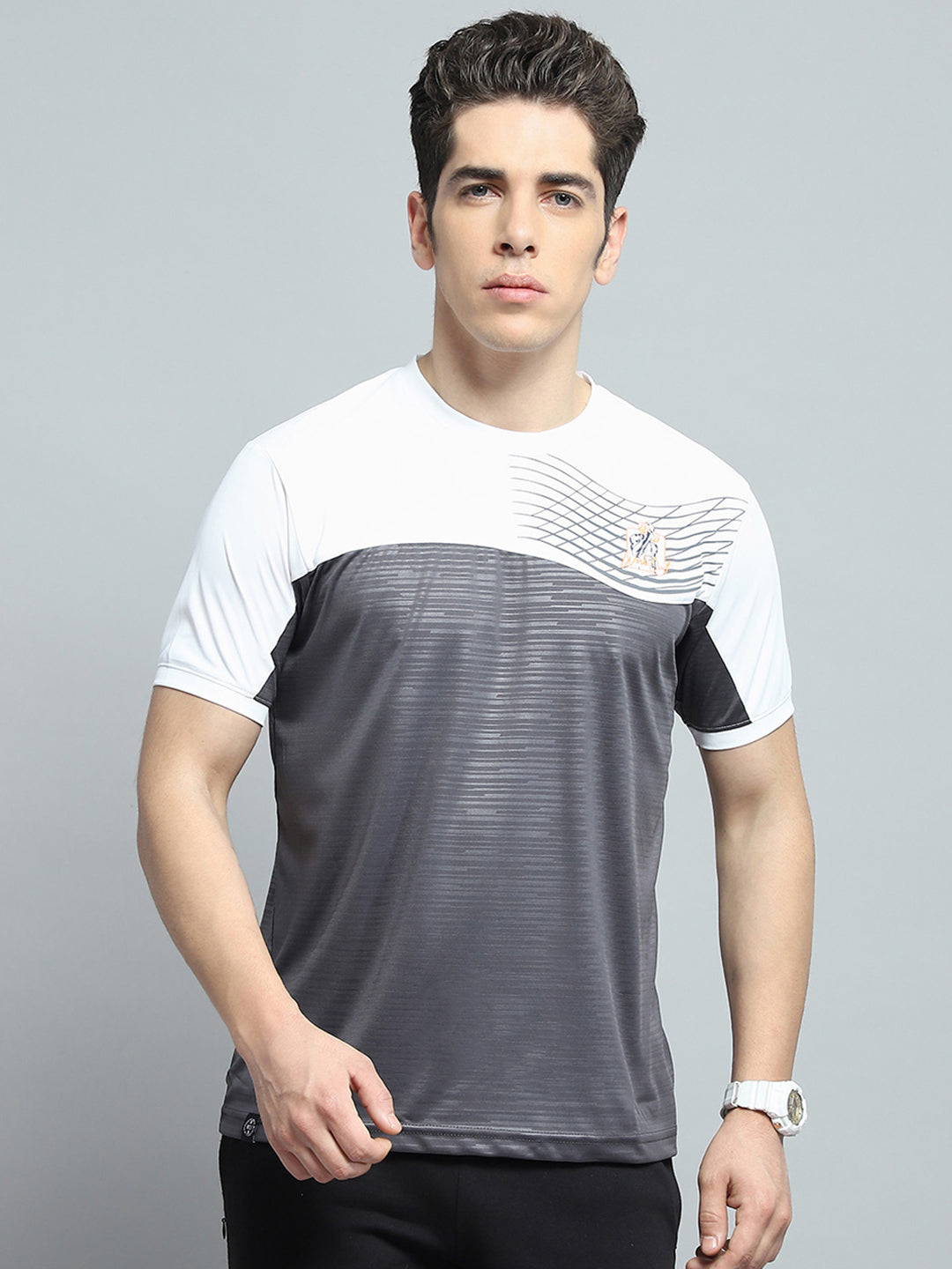 Men Grey Printed Round Neck Half Sleeve T-Shirt