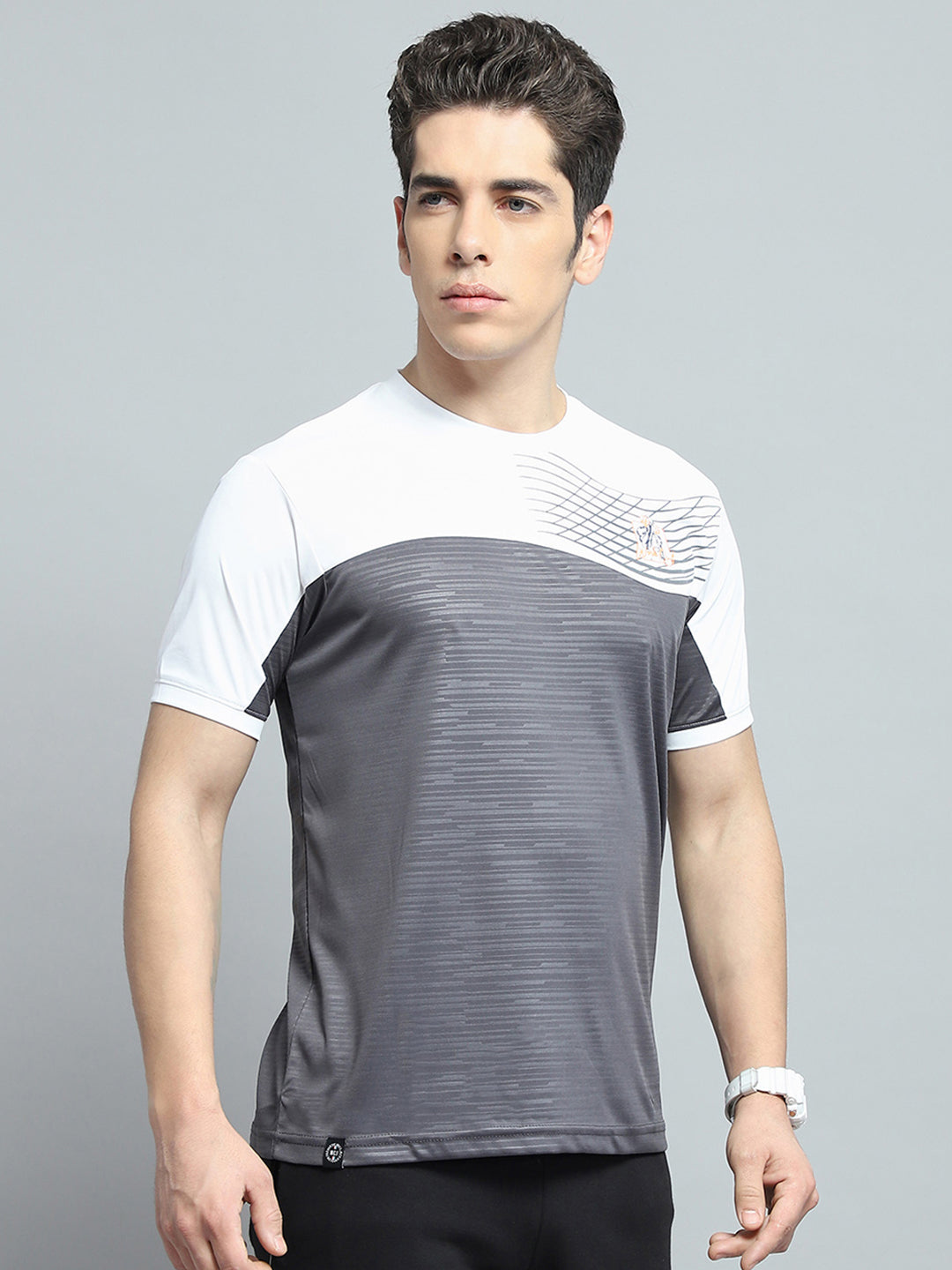 Men Grey Printed Round Neck Half Sleeve T-Shirt