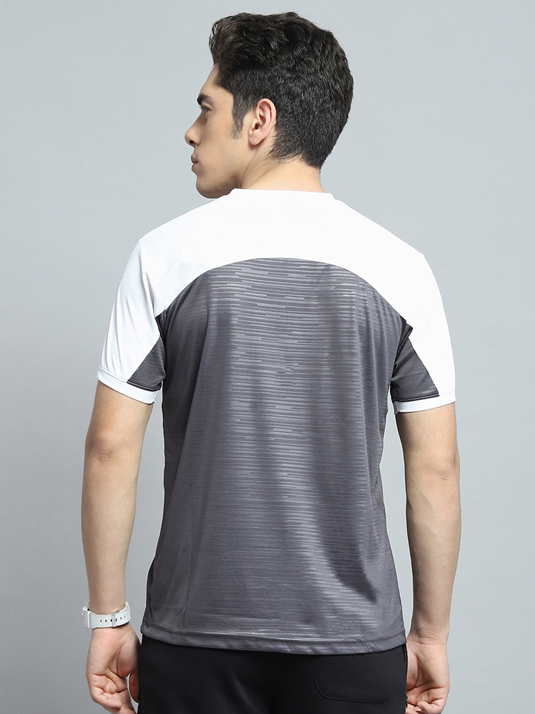 Men Grey Printed Round Neck Half Sleeve T-Shirt