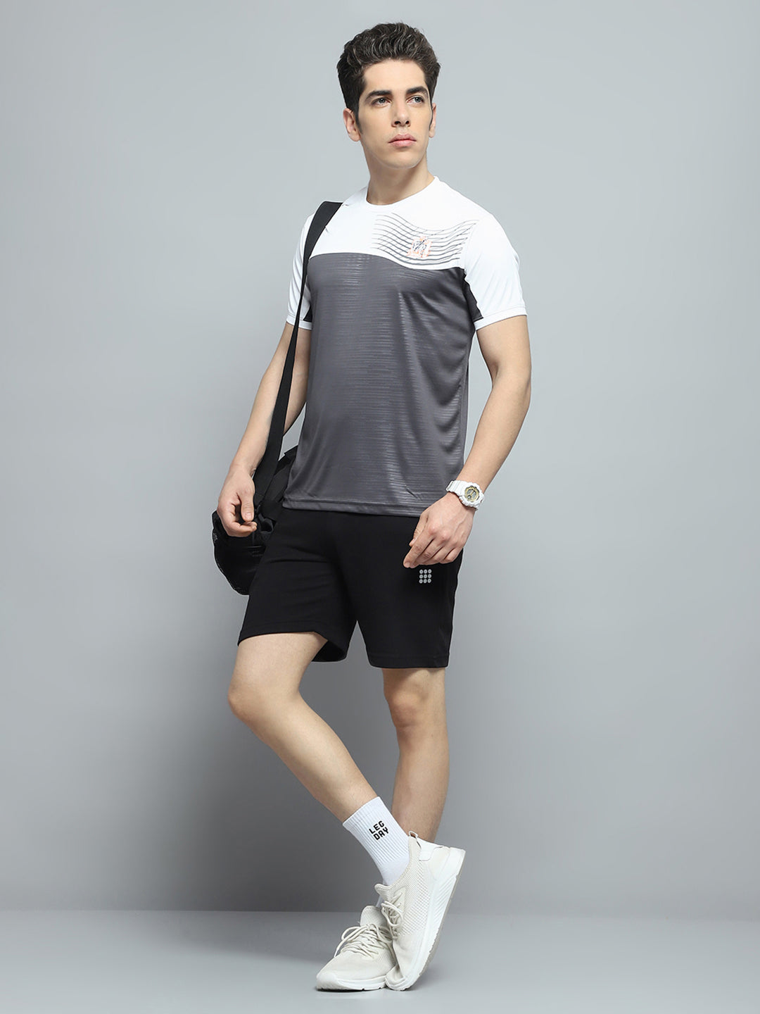 Men Grey Printed Round Neck Half Sleeve T-Shirt