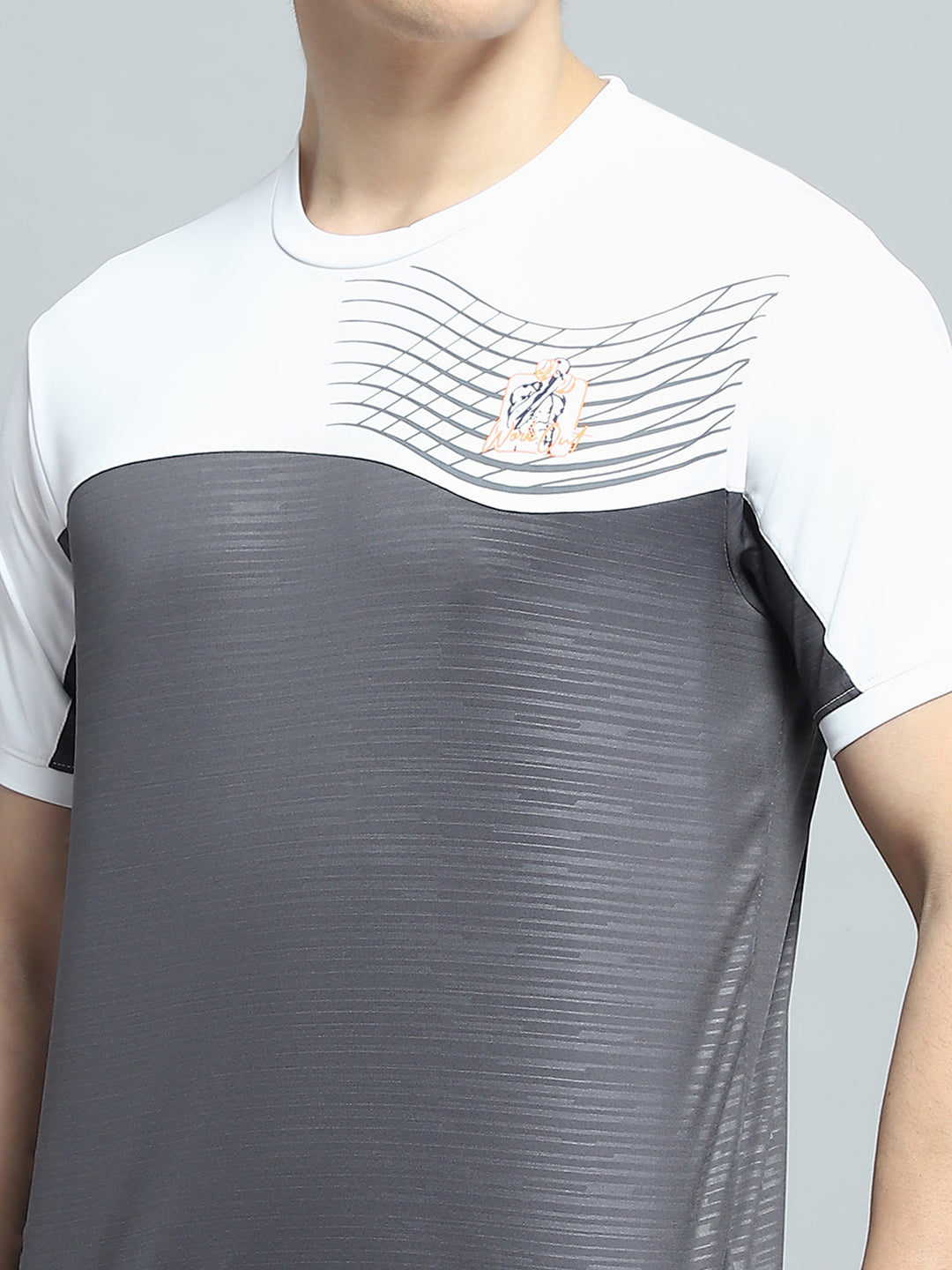 Men Grey Printed Round Neck Half Sleeve T-Shirt