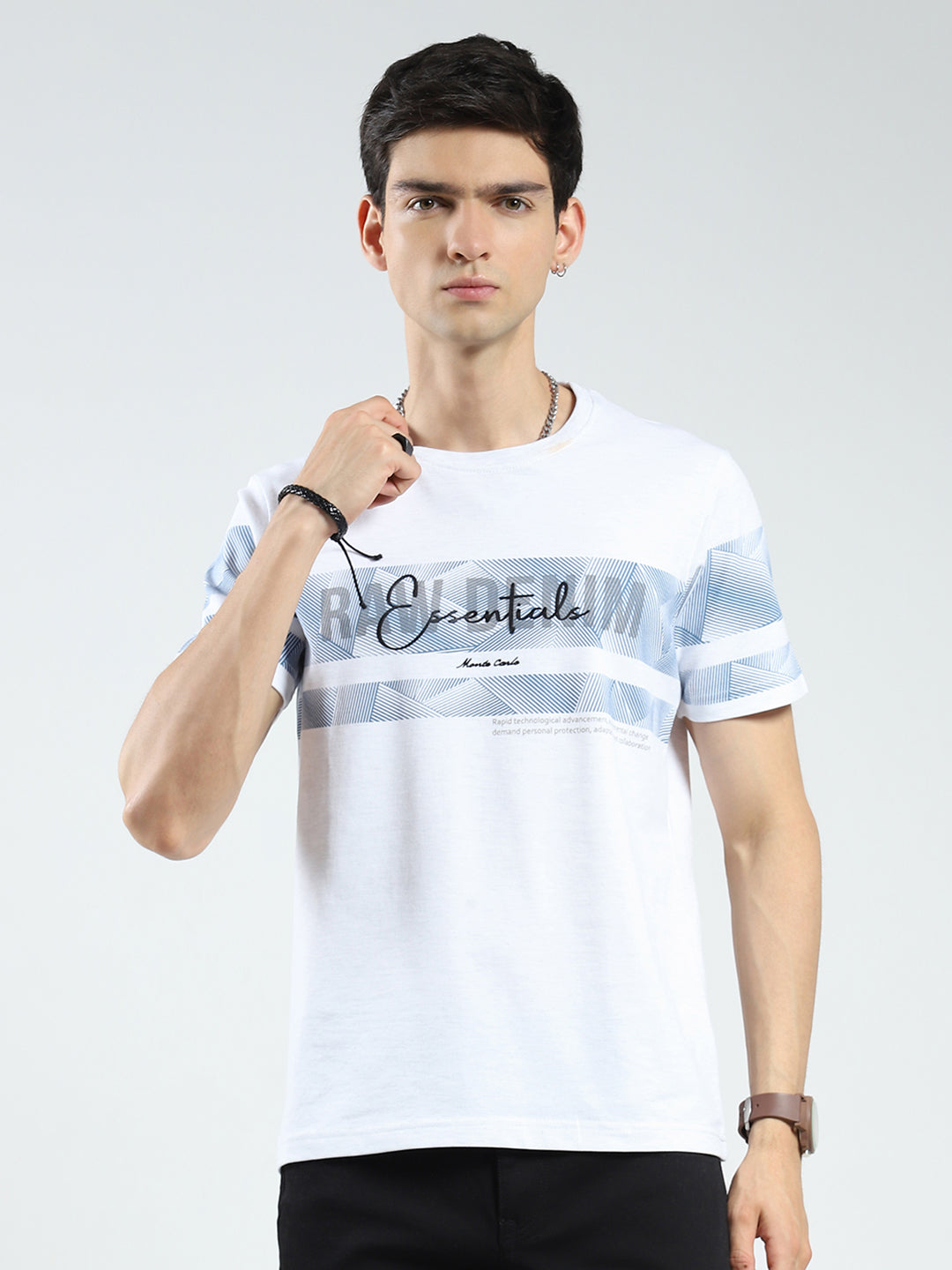 Men White Printed Round Neck Half Sleeve T-Shirt