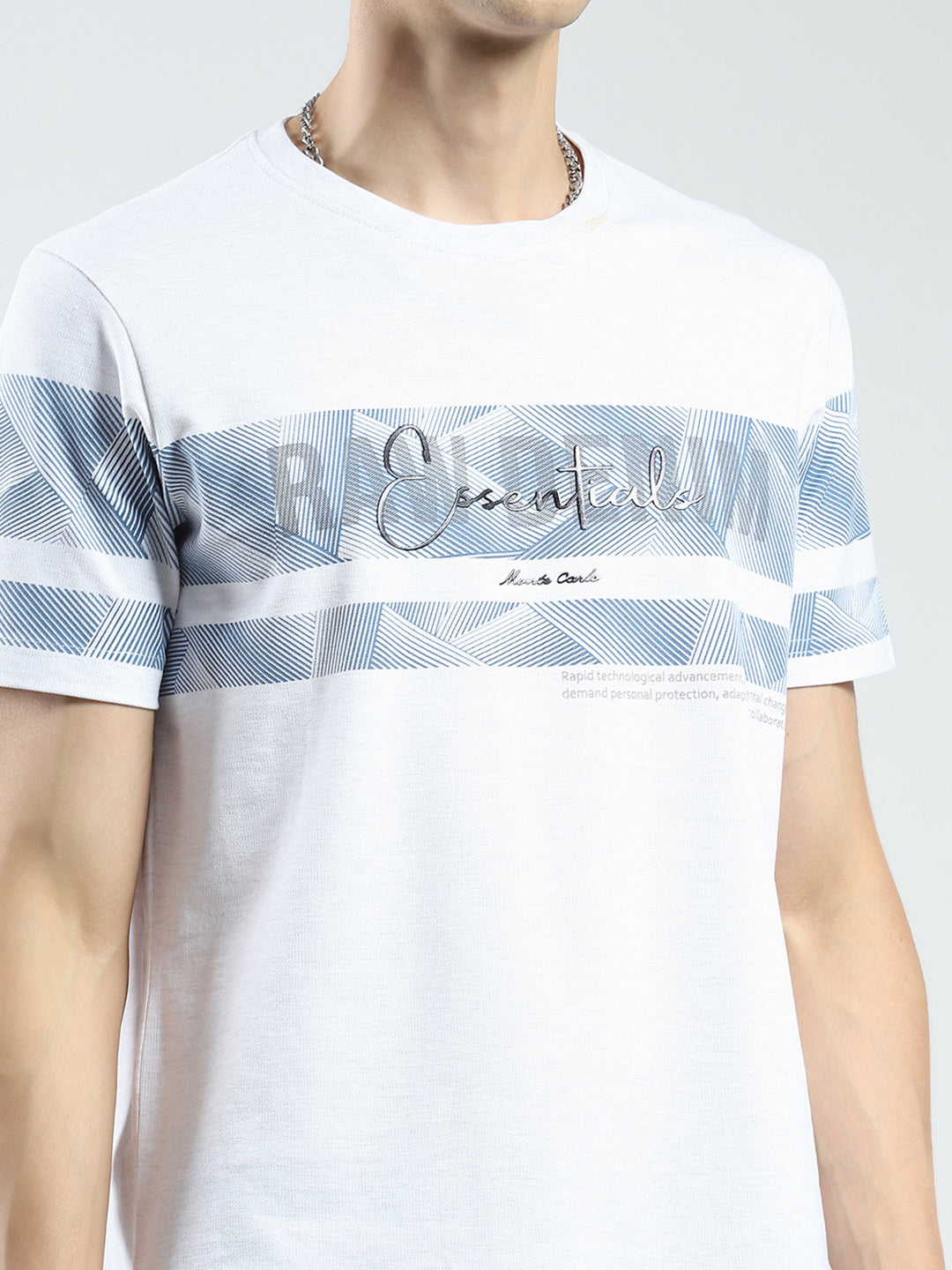 Men White Printed Round Neck Half Sleeve T-Shirt