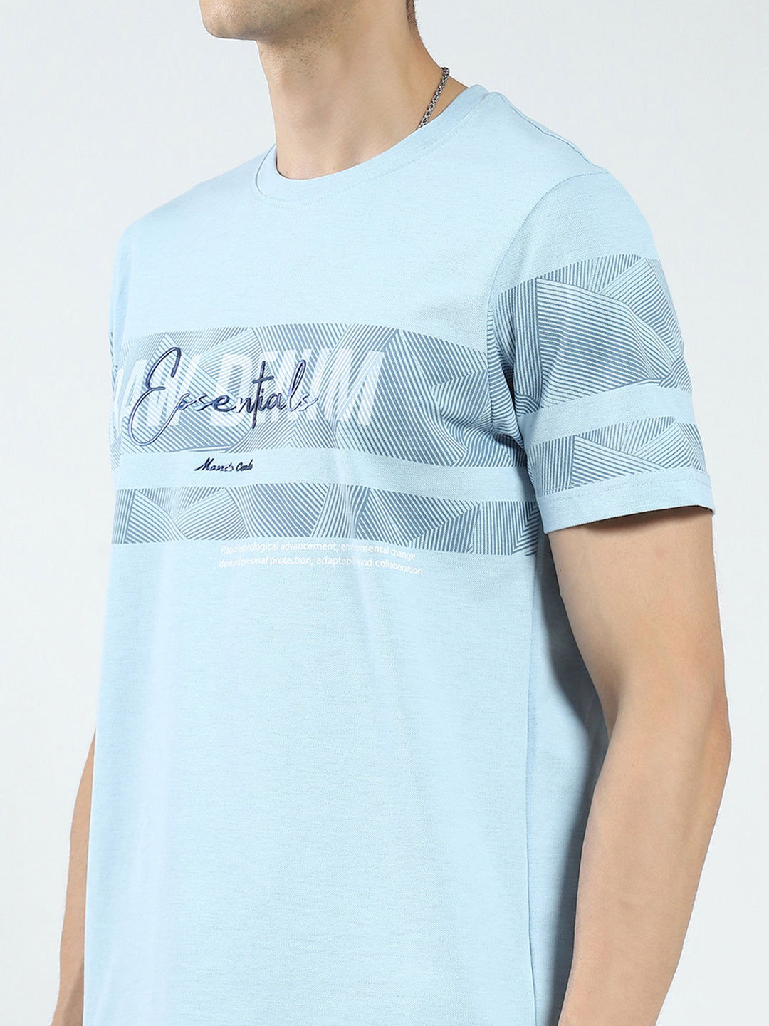 Men Blue Printed Round Neck Half Sleeve T-Shirt