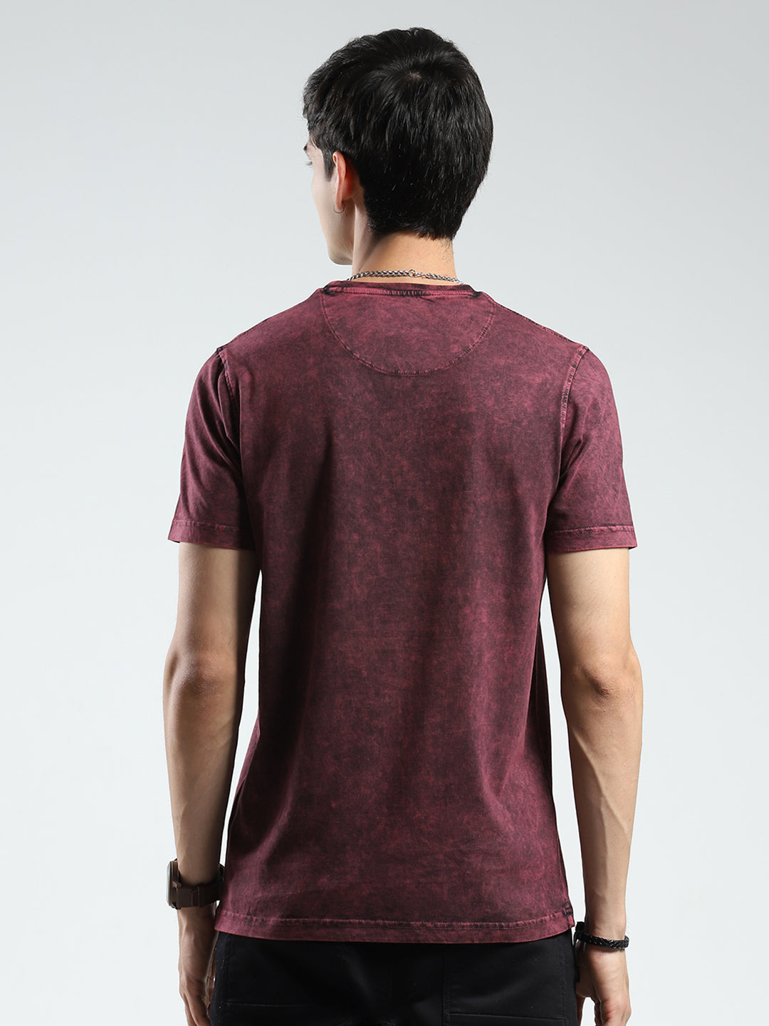Men Maroon Printed Round Neck Half Sleeve T-Shirt