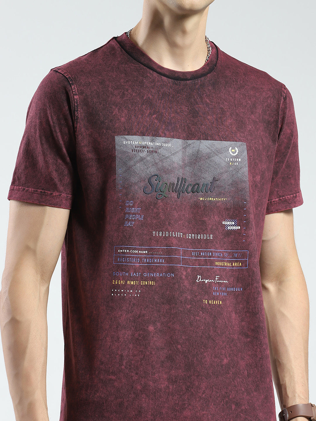 Men Maroon Printed Round Neck Half Sleeve T-Shirt