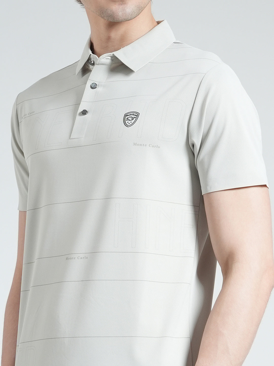 Men Grey Stripe Collar Half Sleeve T-Shirt