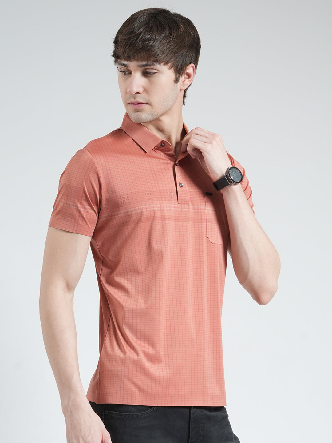 Men Pink Printed Collar Half Sleeve T-Shirt