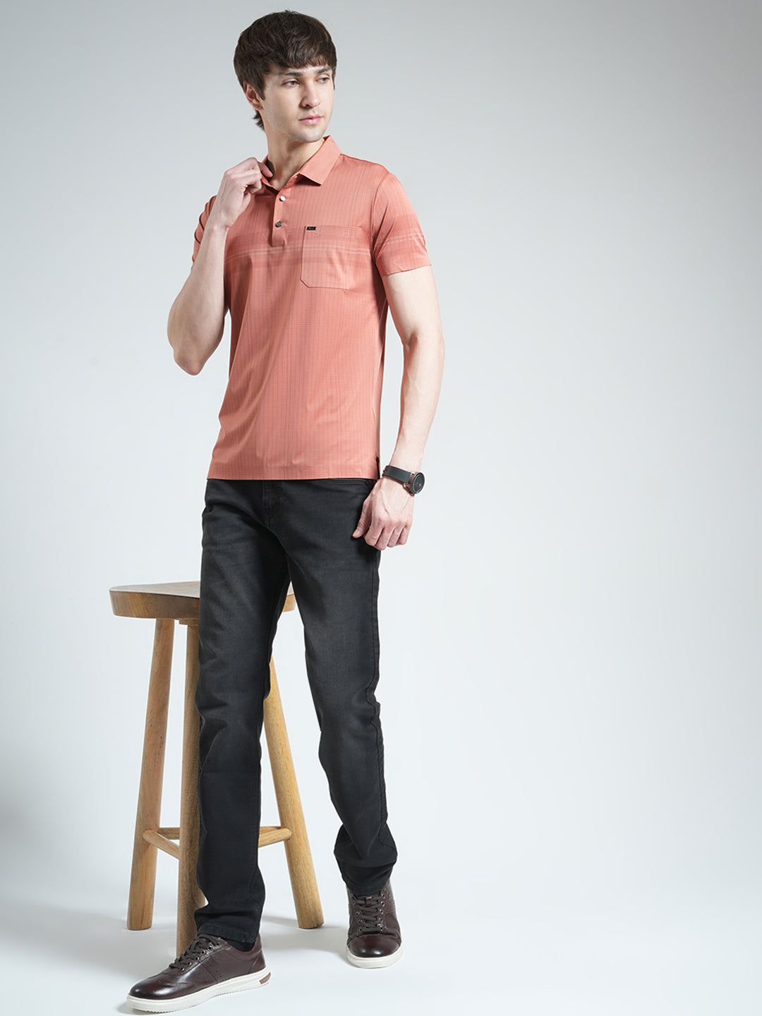 Men Pink Printed Collar Half Sleeve T-Shirt