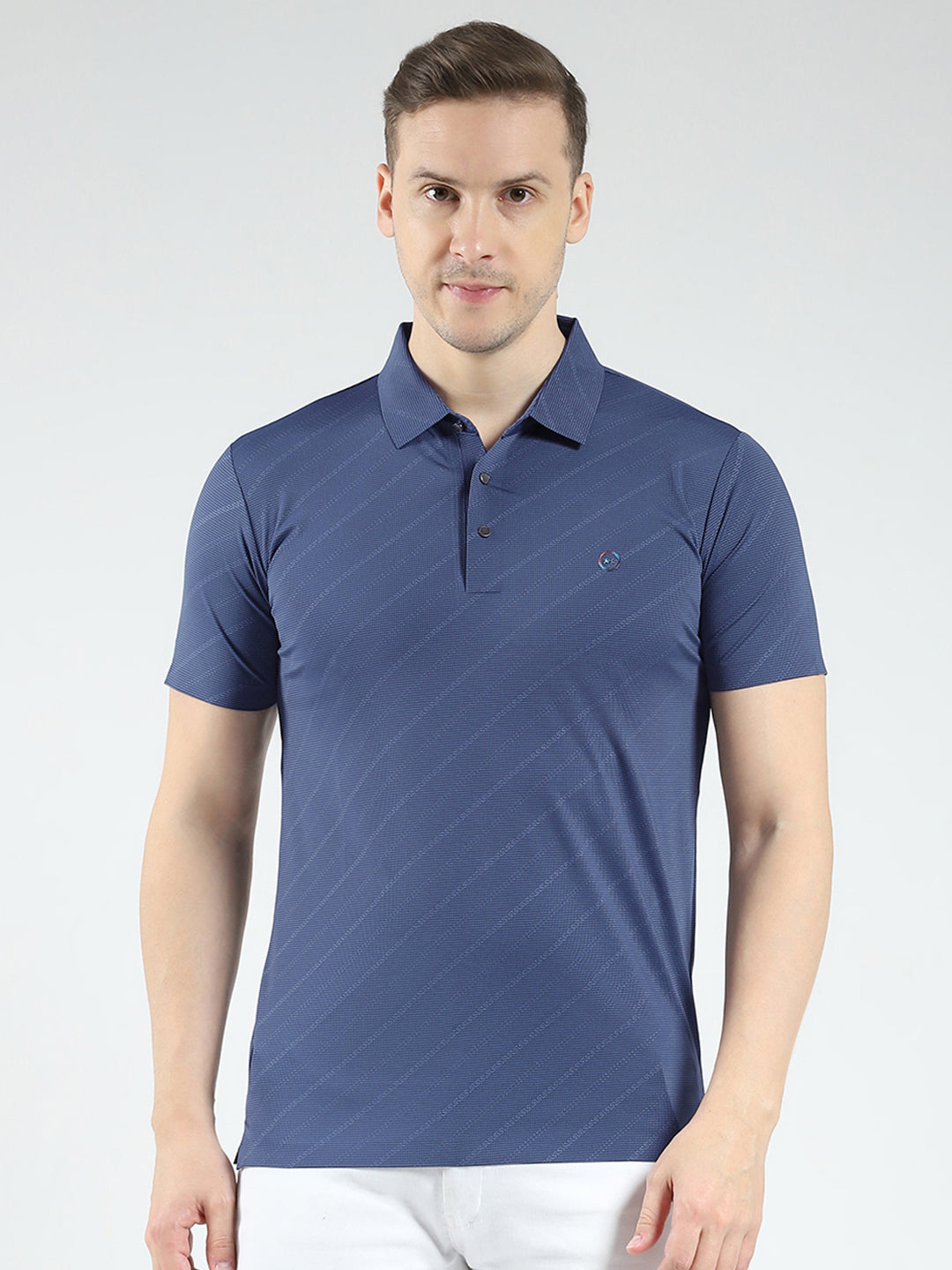 Men Blue Solid Collar Half Sleeve T-Shirt