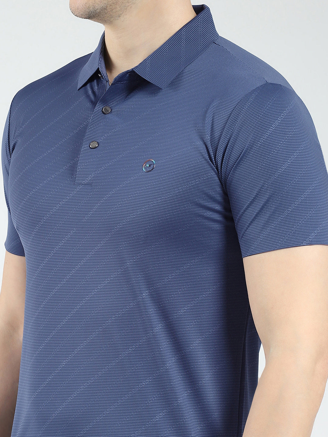 Men Blue Solid Collar Half Sleeve T-Shirt