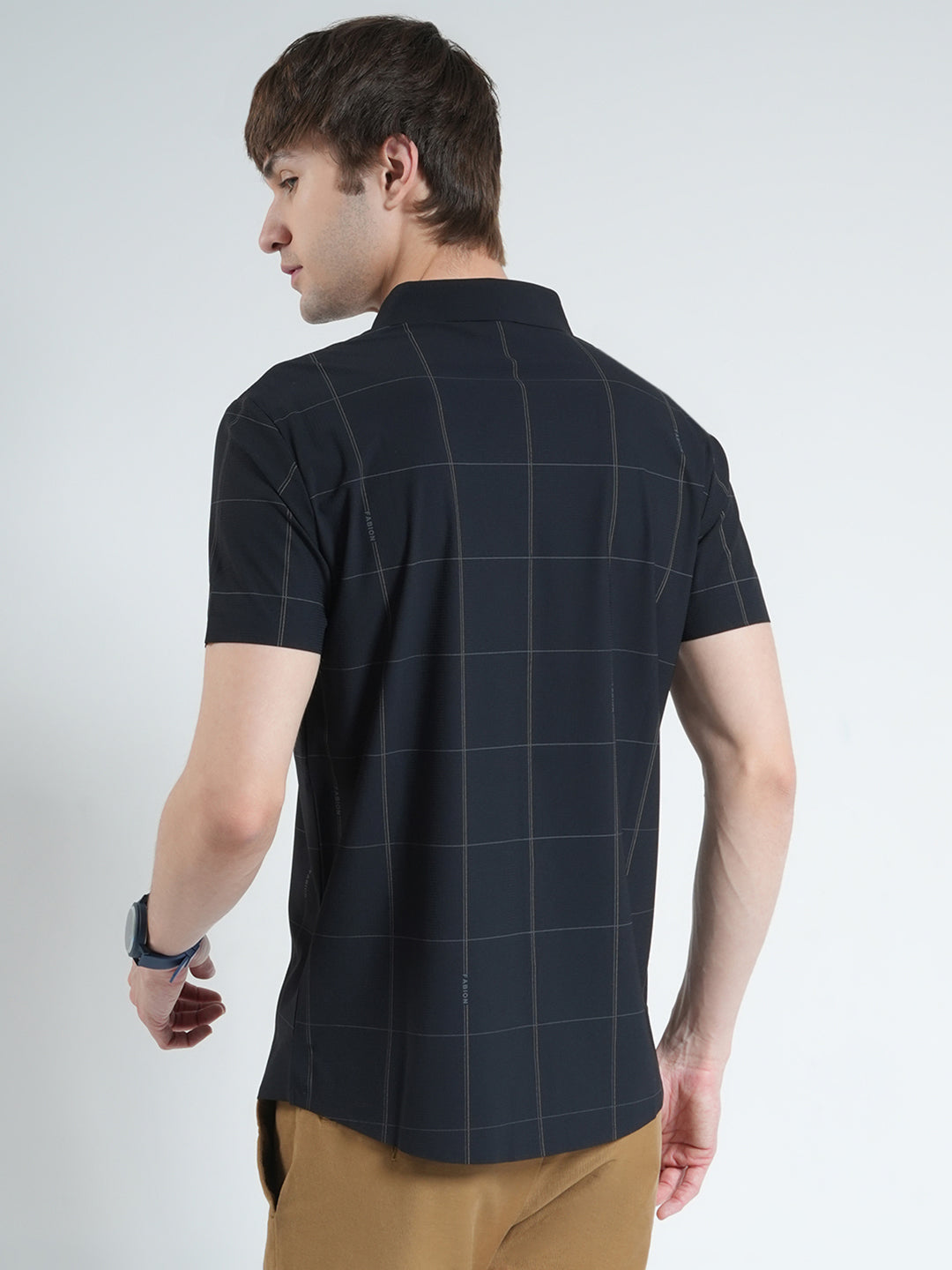 Men Black Printed Collar Half Sleeve Shirt