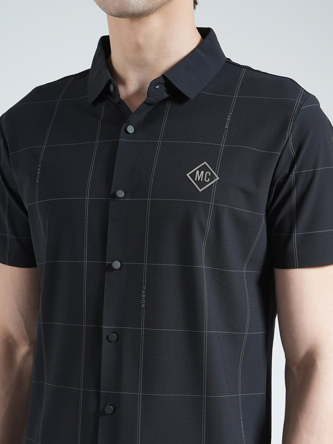 Men Black Printed Collar Half Sleeve Shirt