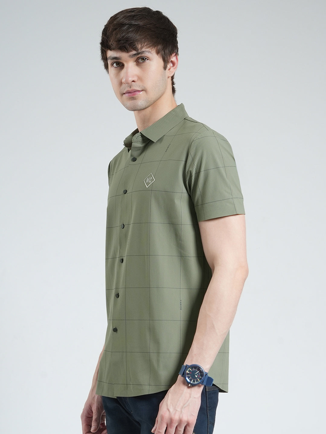 Men Green Printed Collar Half Sleeve Shirt