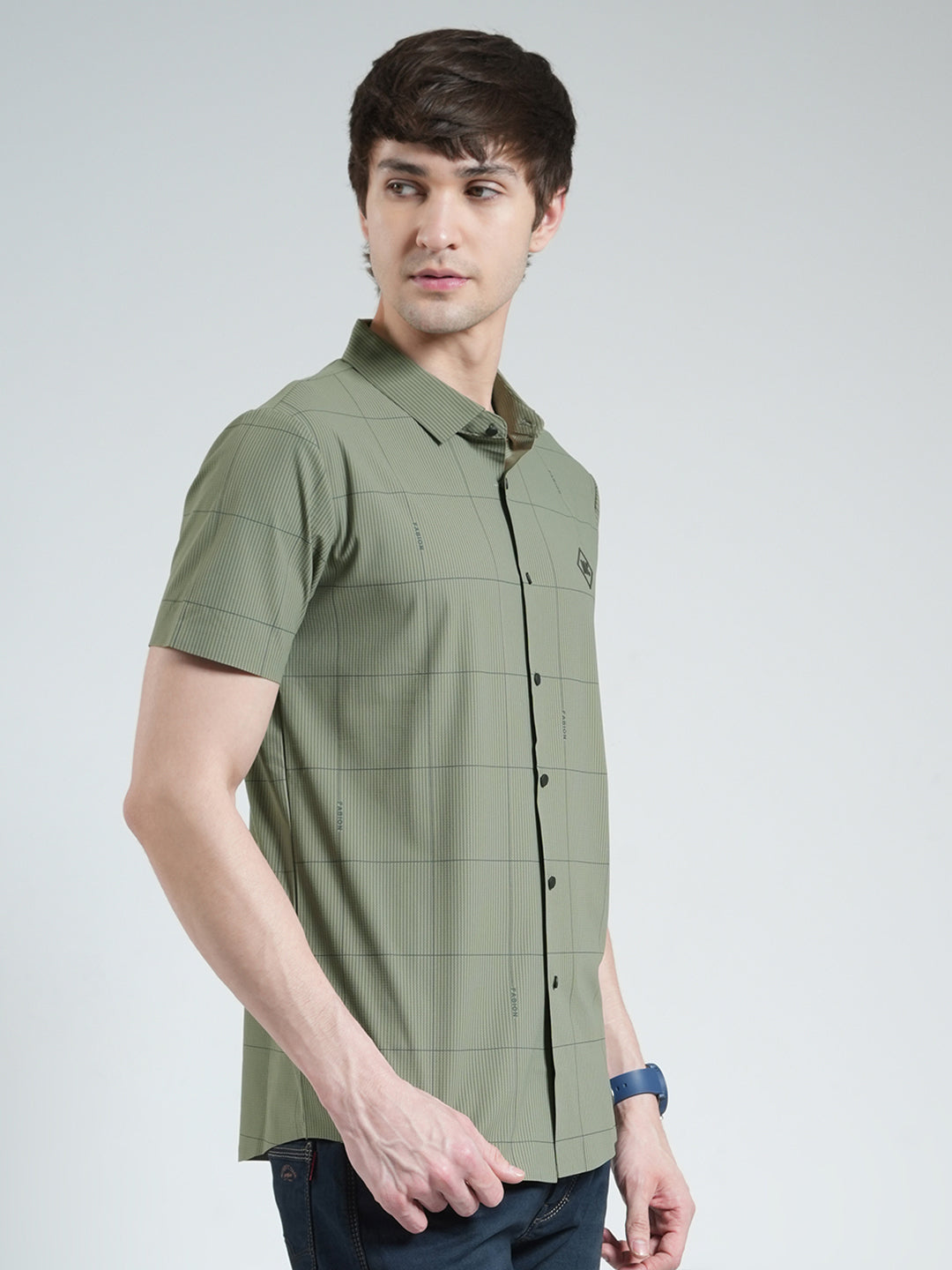 Men Green Printed Collar Half Sleeve Shirt