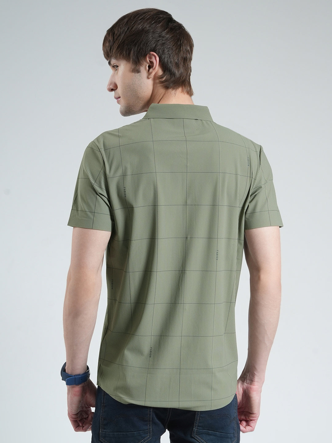 Men Green Printed Collar Half Sleeve Shirt