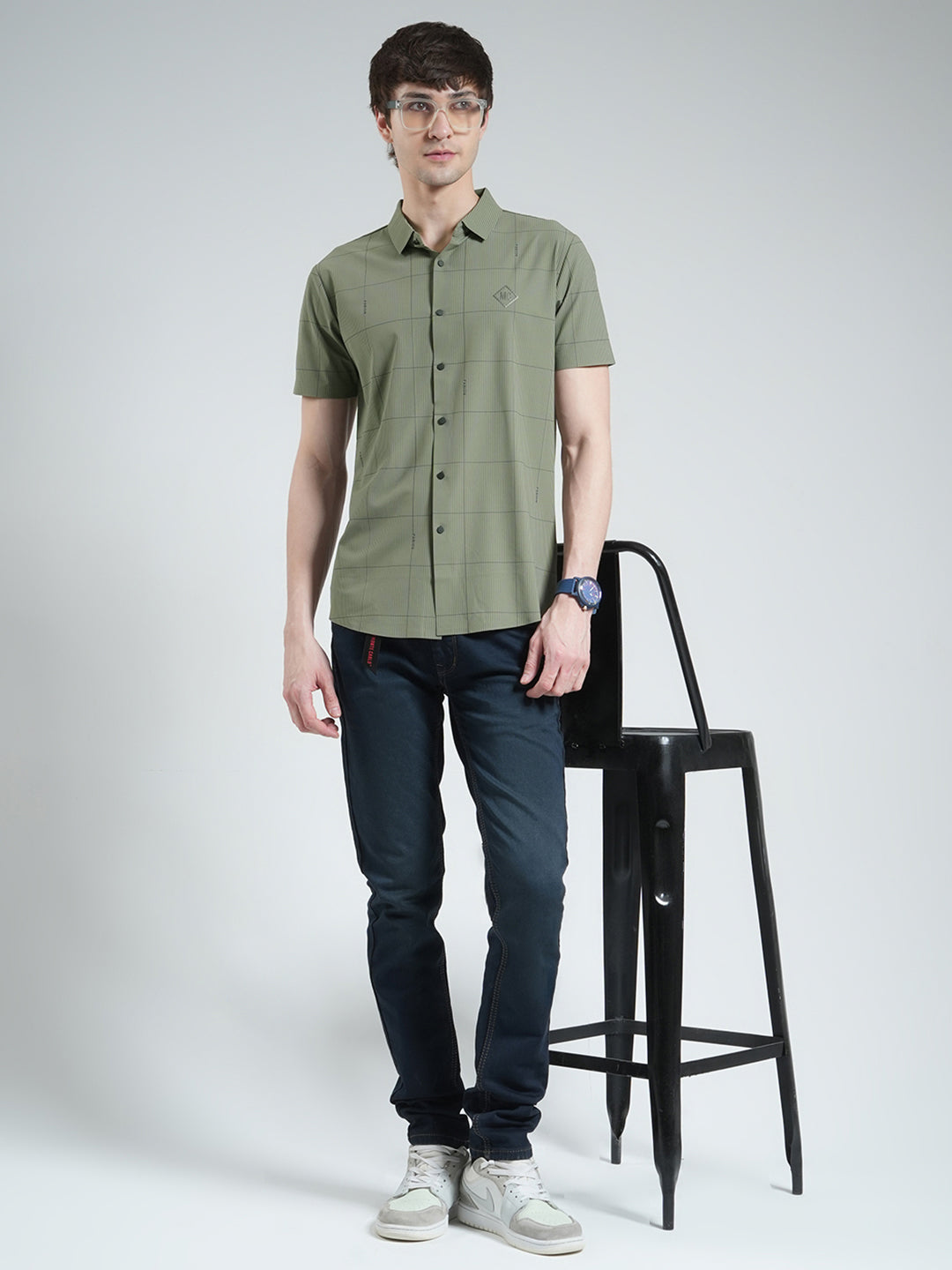 Men Green Printed Collar Half Sleeve Shirt