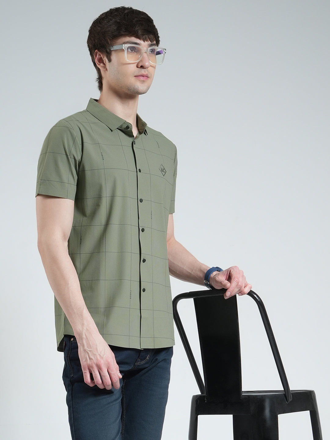 Men Green Printed Collar Half Sleeve Shirt